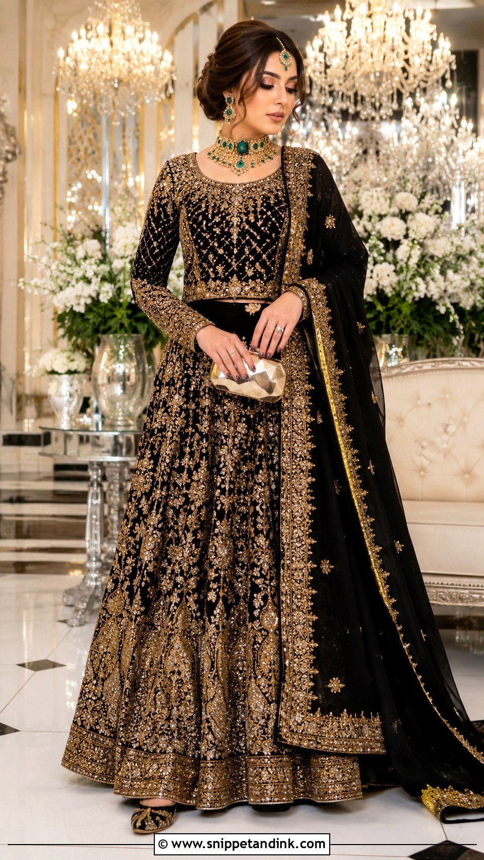 Black And Gold Kashees Bridal Lehenga - Snippet and Ink - 20 Kashees Bridal Dresses
