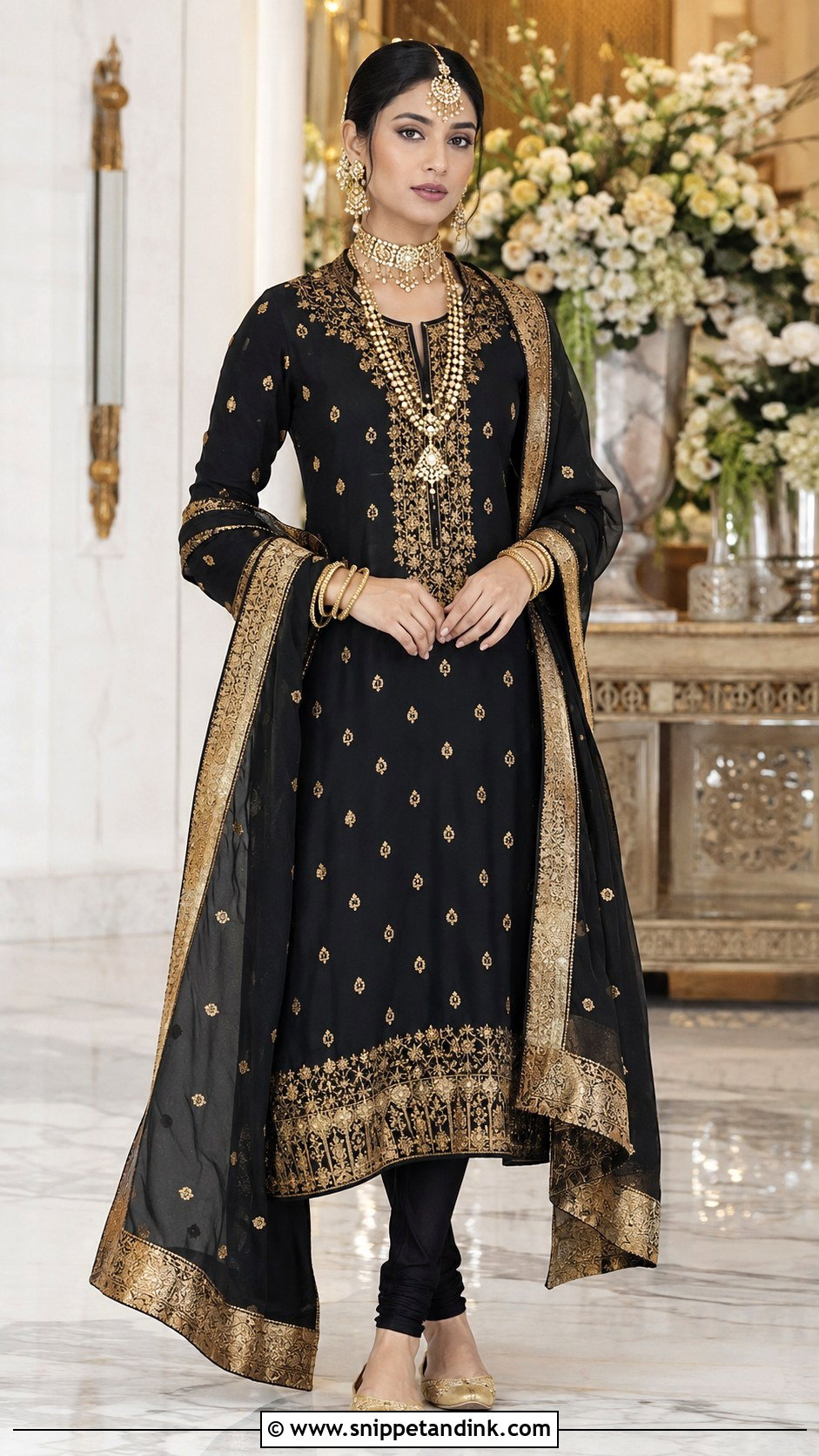 Black And Gold Khada Dupatta Evening Outfit - Snippet and Ink - 20 Khada Duppata Hyderabadi Ideas