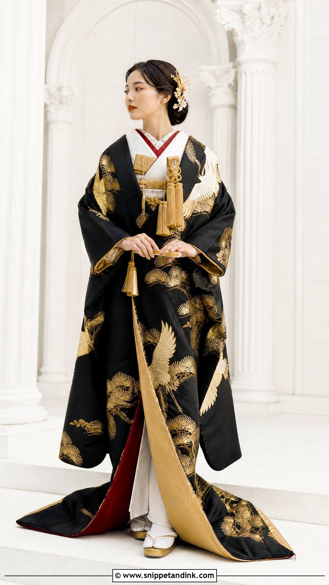 Black And Gold Kimono Wedding Dress - Snippet and Ink - 25 Kimono Wedding Dress Ideas