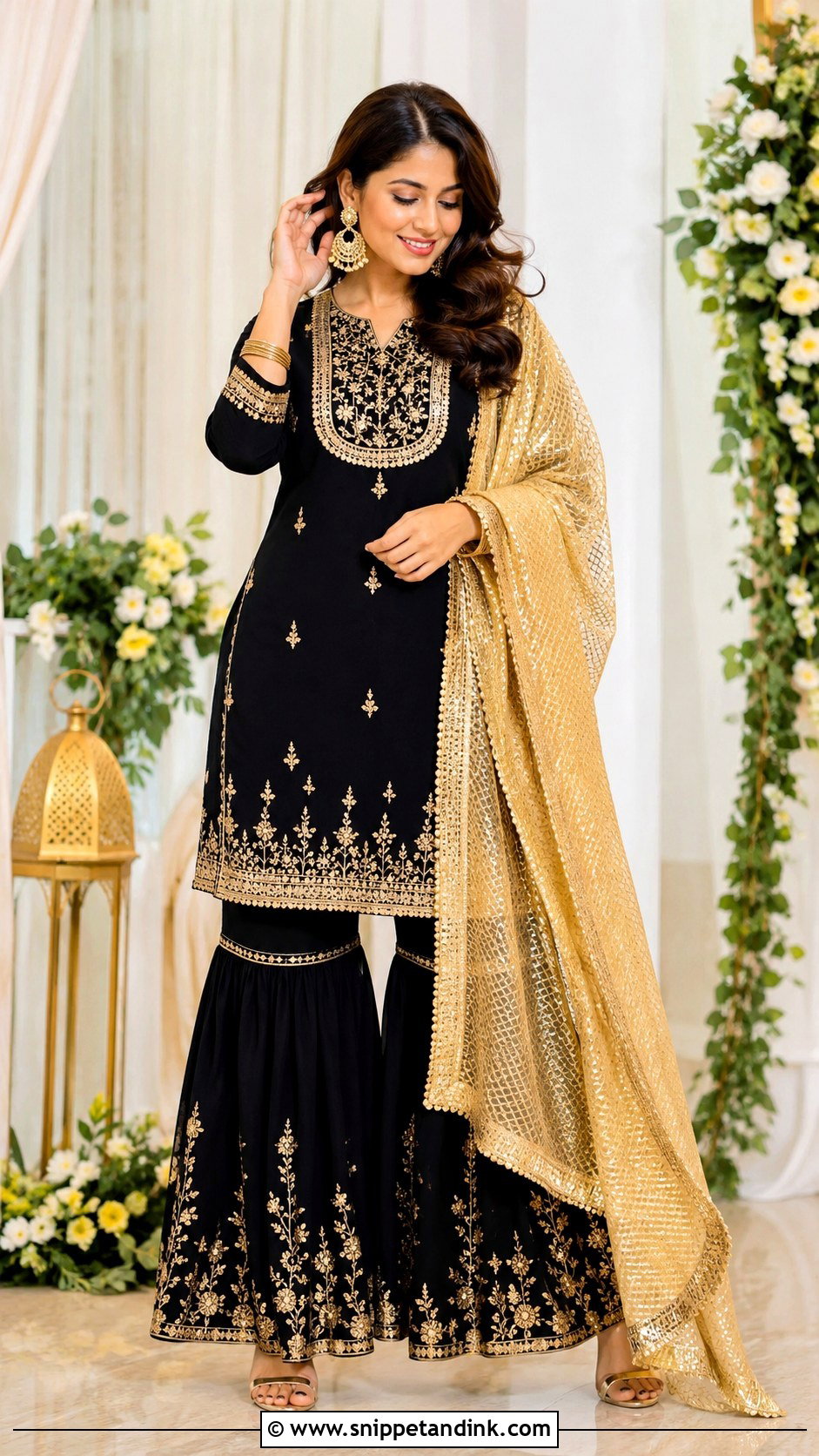 Black And Gold Mehendi Outfit - Snippet and Ink - 35 Mehendi Outfits