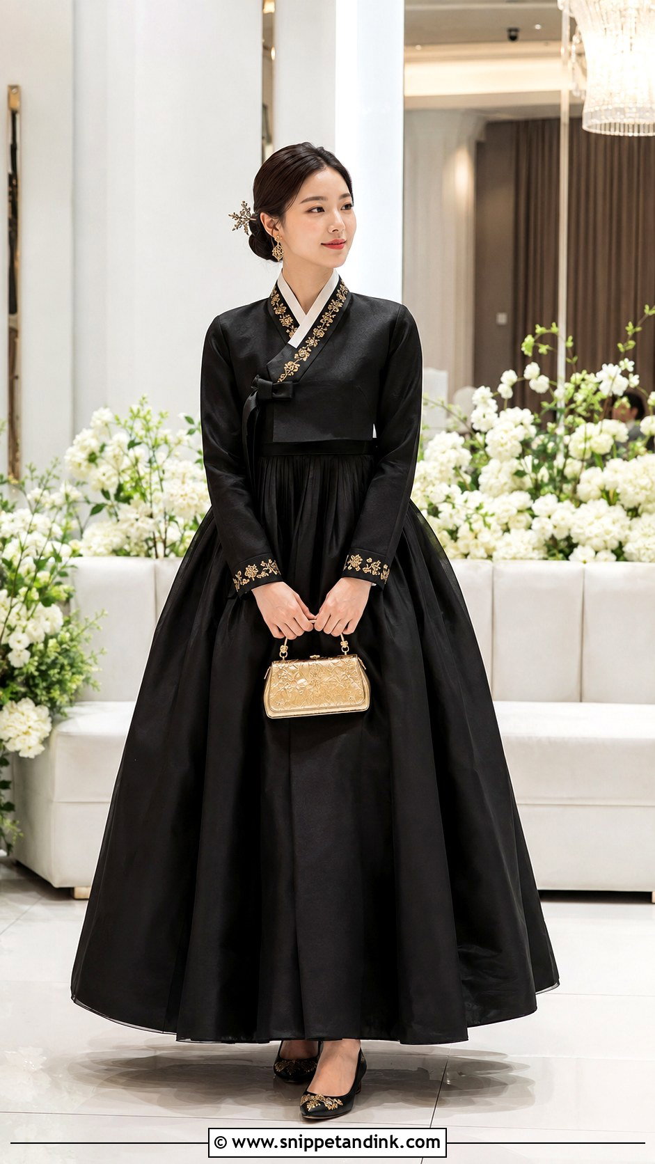Black And Gold Modern Hanbok Wedding Dress - Snippet and Ink - 20 Hanbok Wedding Dress Ideas
