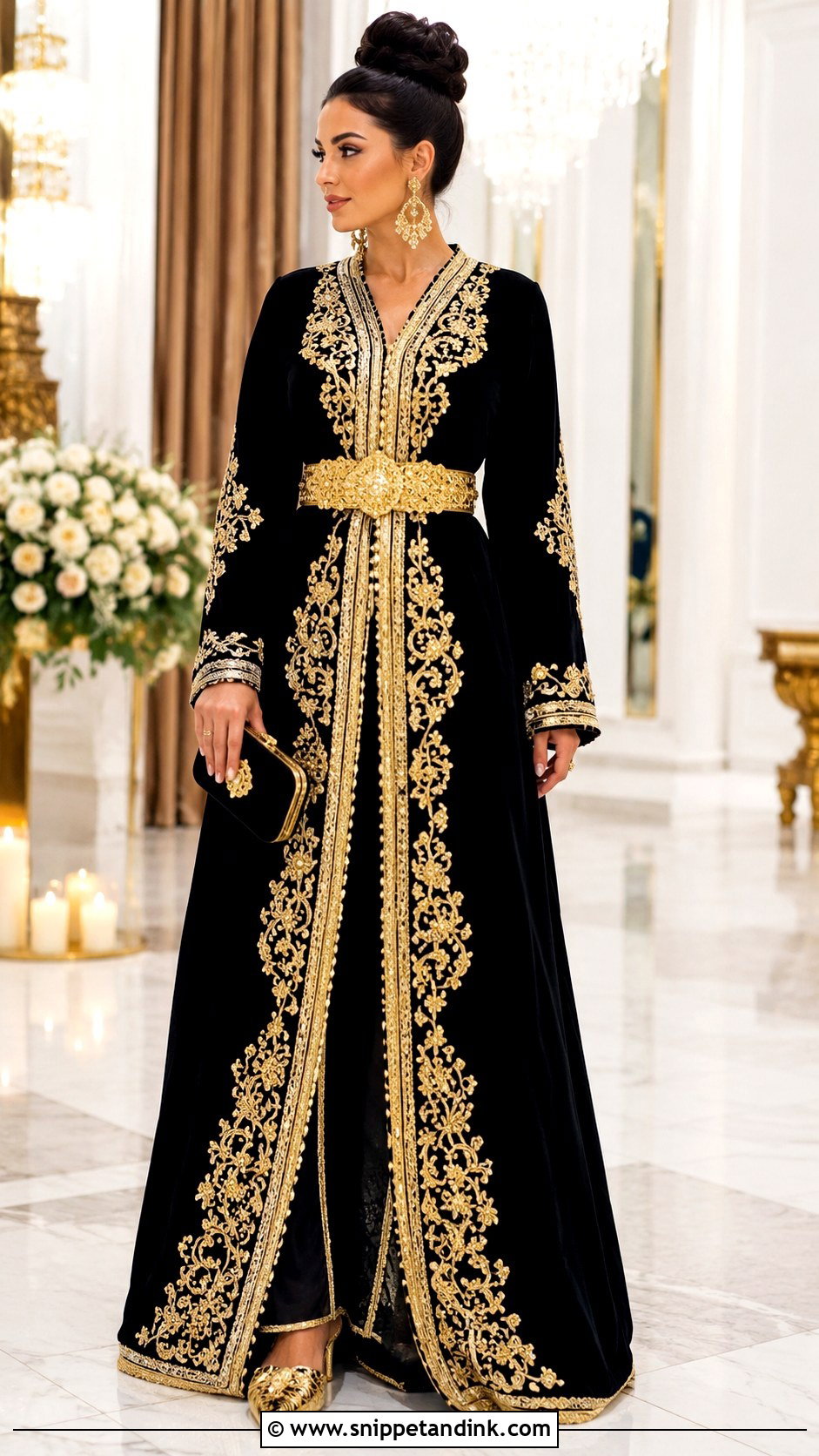 Black And Gold Moroccan Wedding Caftan - Snippet and Ink - 20 Morocco Wedding Dress Ideas