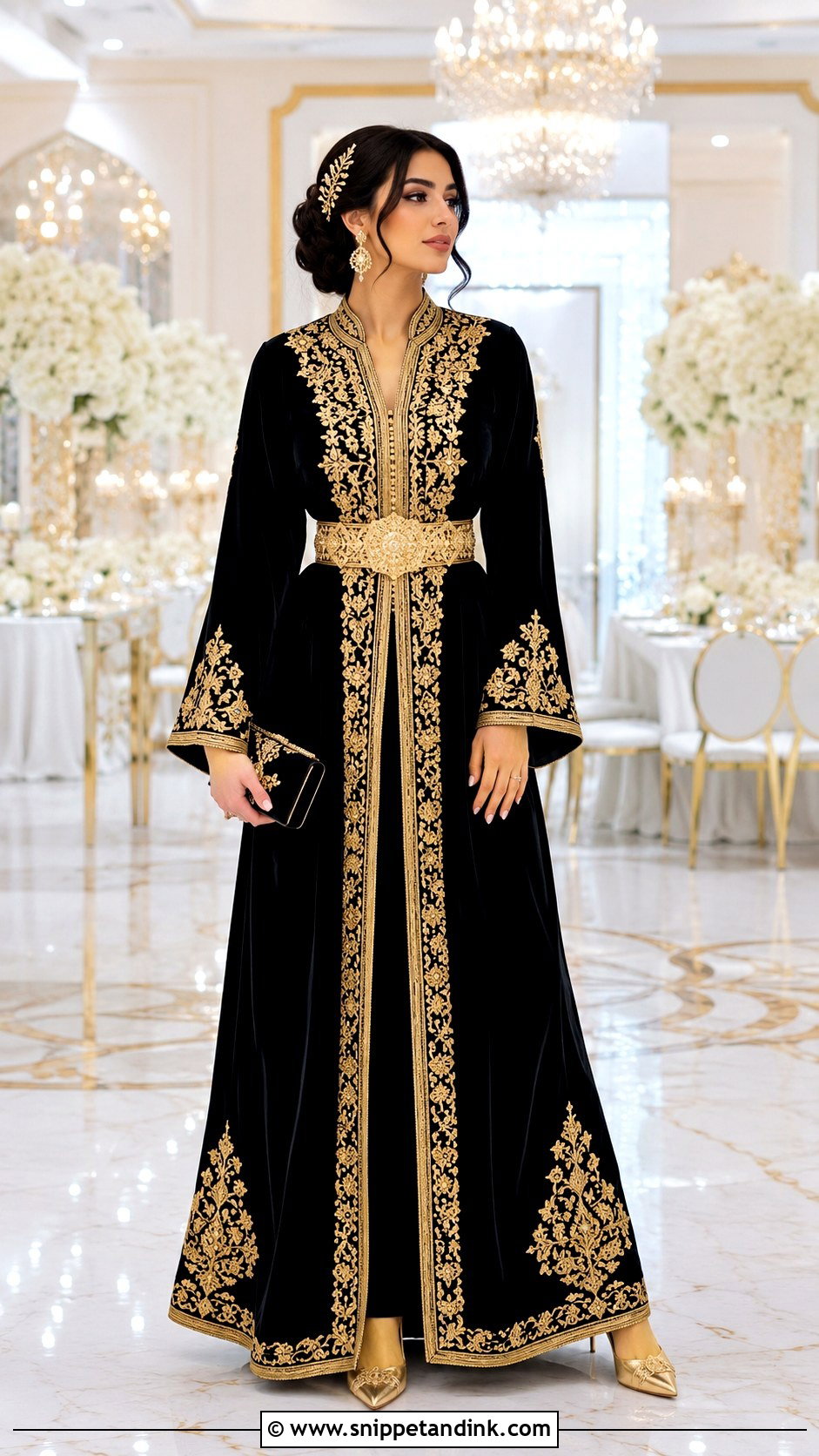 Black And Gold Moroccan Wedding Caftan - Snippet and Ink - 20 Moroccan Wedding Dresses