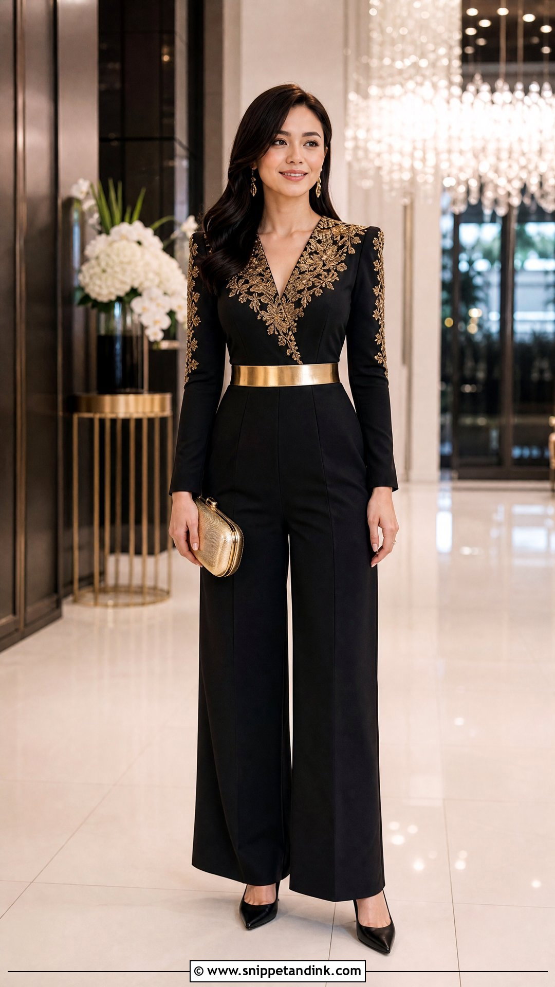 Black And Gold Ninang Jumpsuit - Snippet and Ink - 20 Ninang Outfit for Wedding Ideas