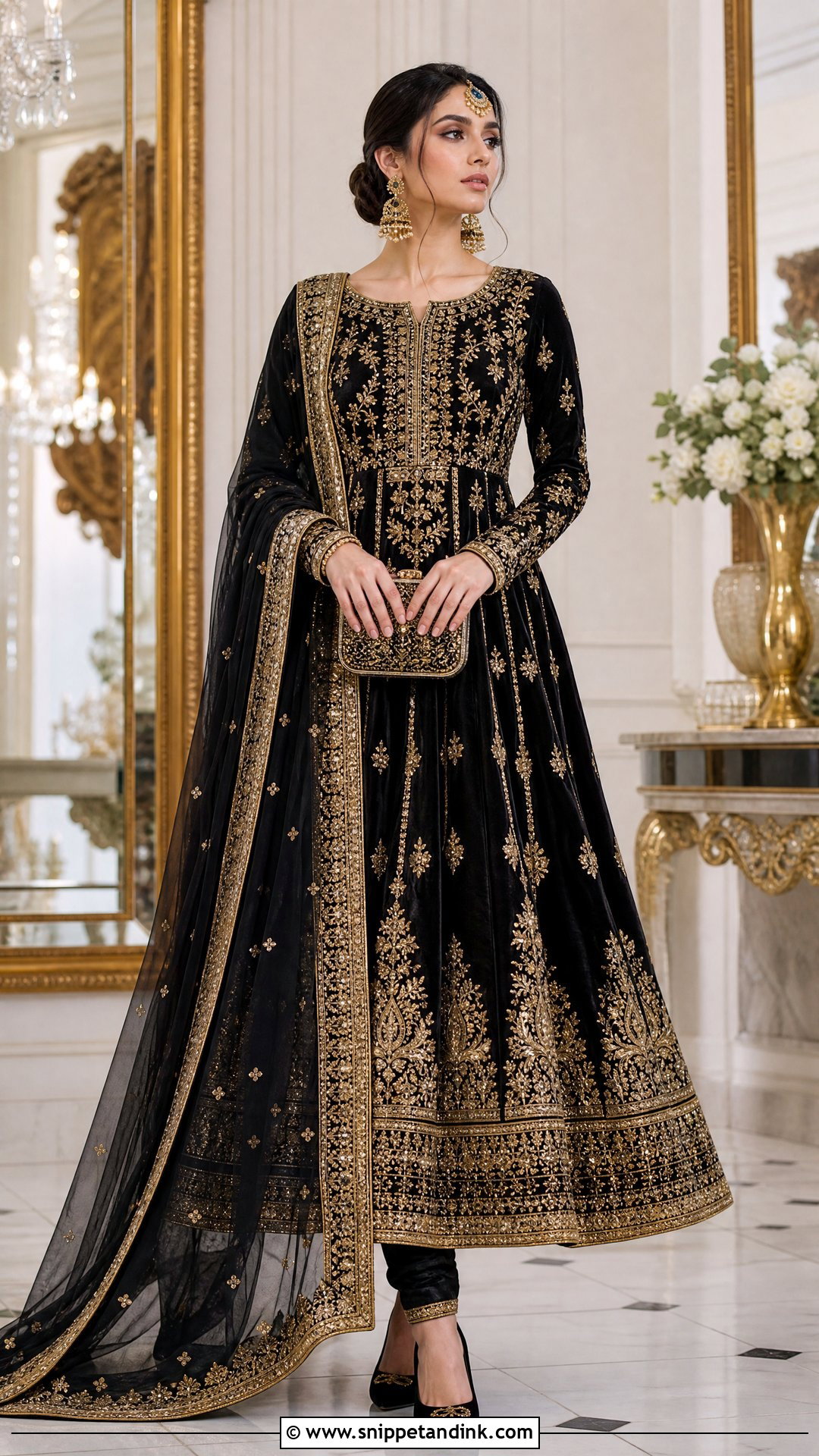 Black And Gold Pakistani Bridal Anarkali Suit - Snippet and Ink - 20 Pakistani Bridal Suits