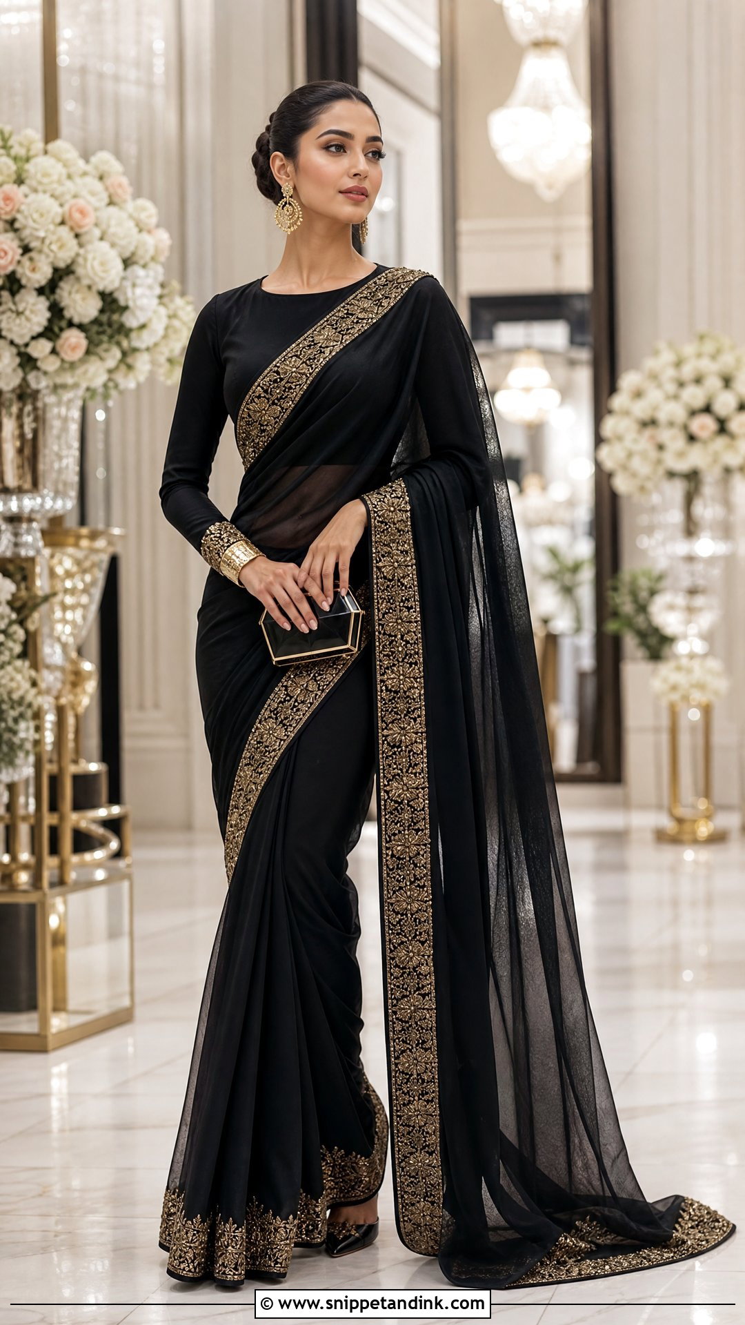 Black And Gold Pakistani Saree Dress - Snippet and Ink - 25 Pakistani Fancy Dresses for Wedding