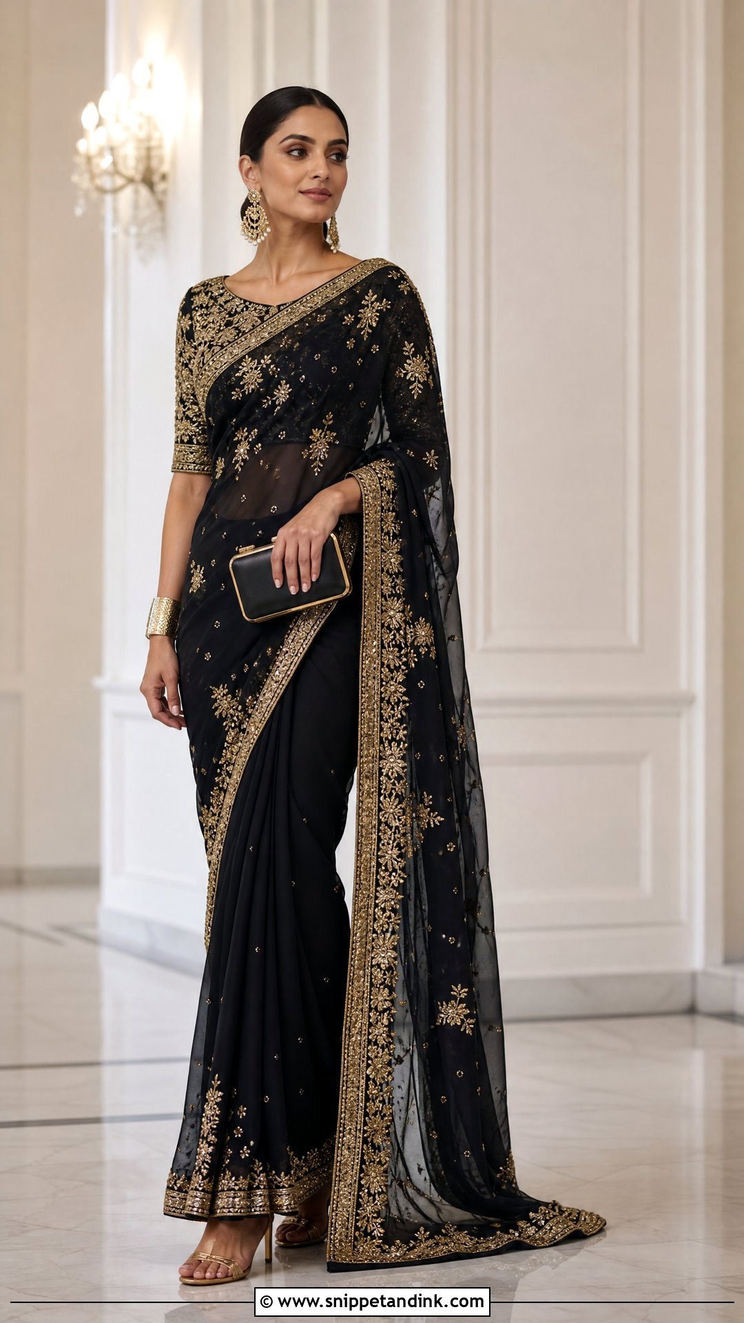 Black And Gold Pakistani Sister Sari - Snippet and Ink - 20 Pakistani Sister Wedding Dress Ideas