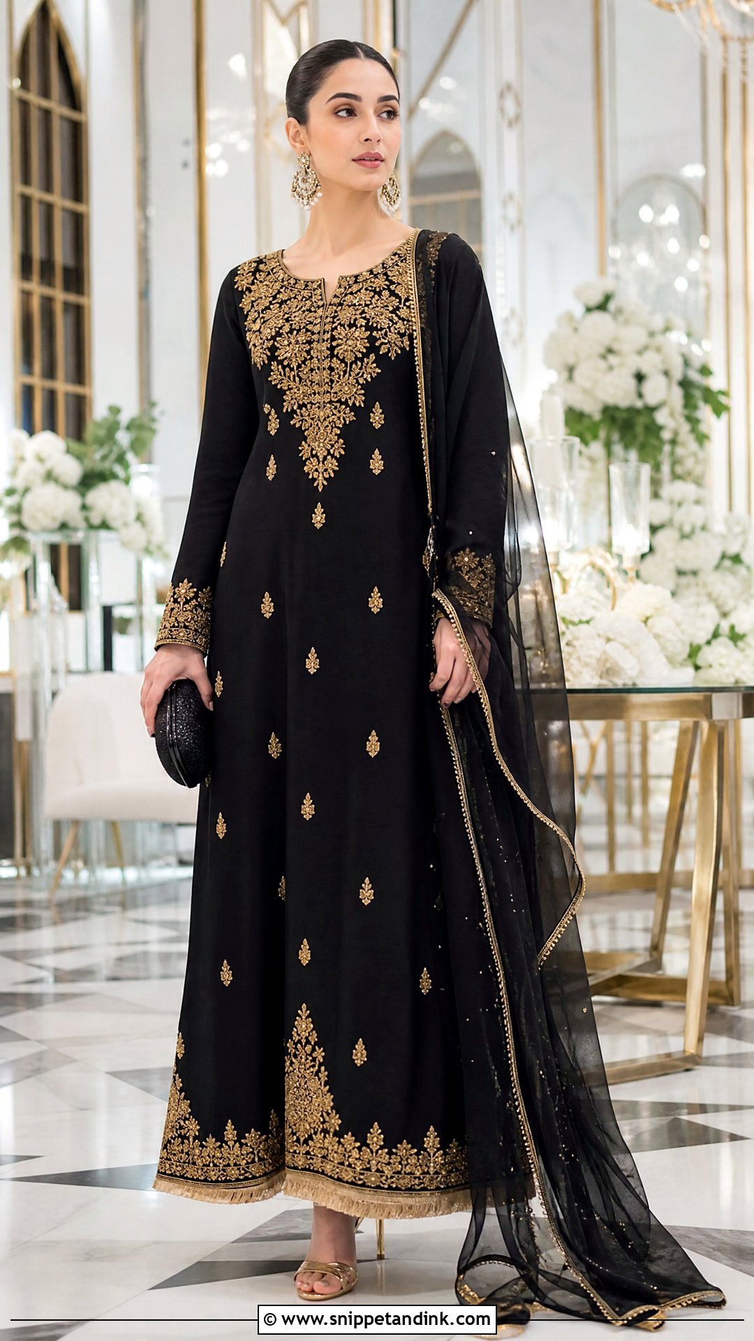 Black And Gold Pakistani Wedding Maxi Dress - Snippet and Ink - 25 Simple Pakistani Wedding Dress Ideas
