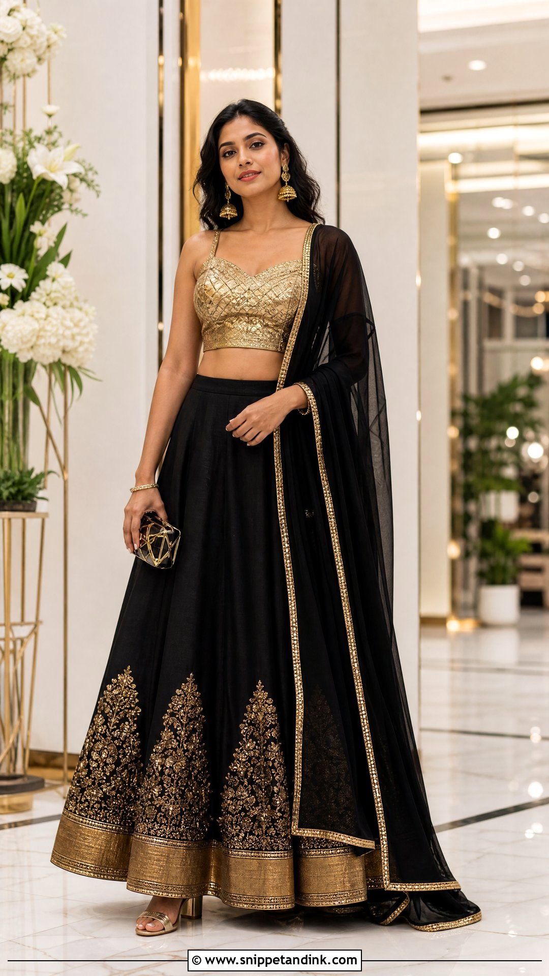 Black And Gold Party Lehenga - Snippet and Ink - 20 Party Lengha Ideas