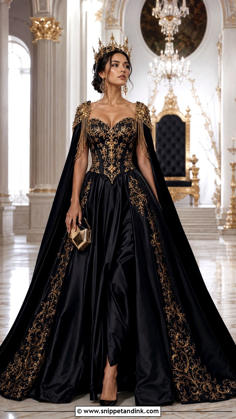 Black And Gold Queen Ball Gown - Snippet and Ink - 20 Ball Gown Fantasy Royal Ideas