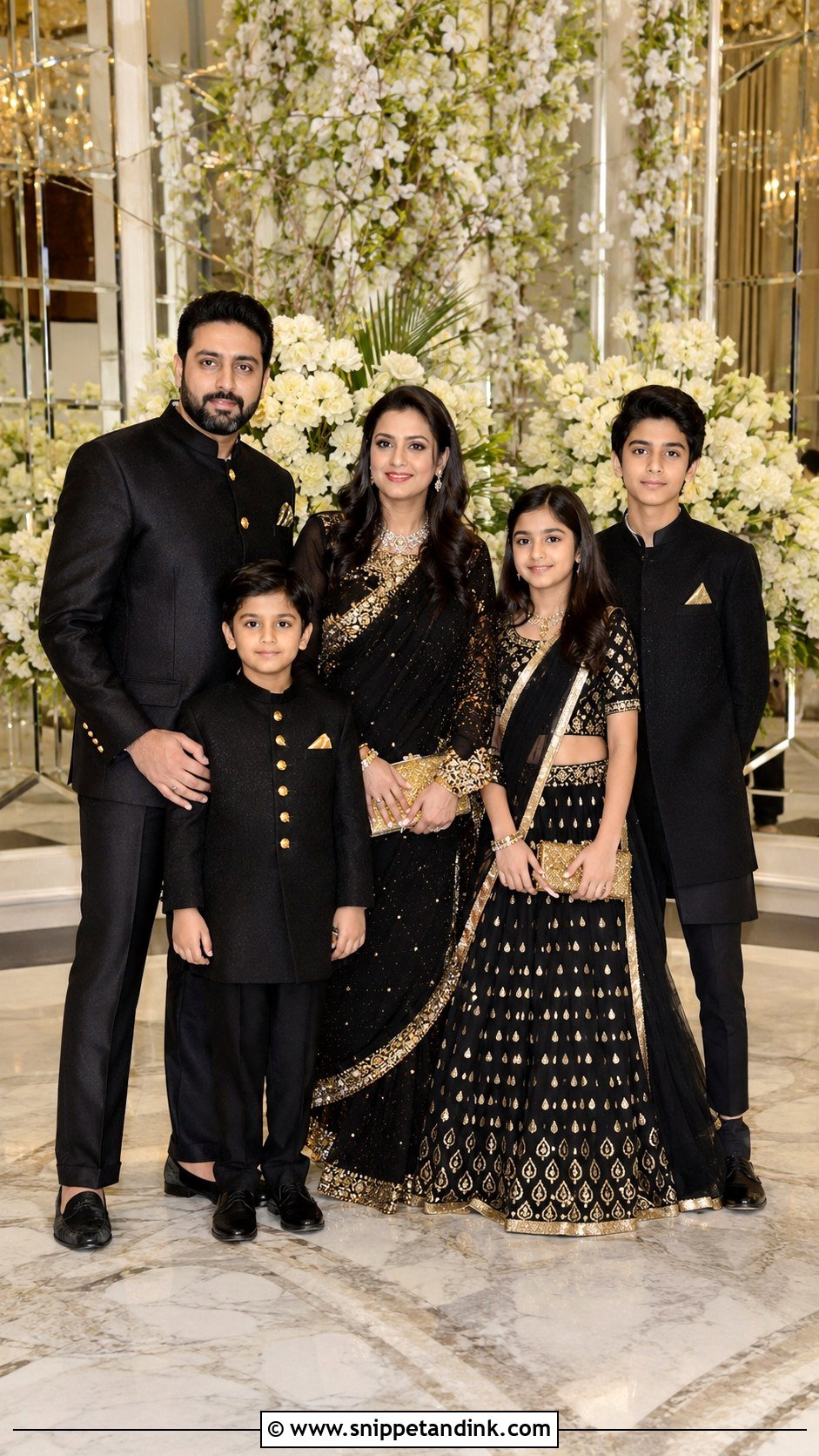 Black And Gold Reception Family Outfits - Snippet and Ink - 25 Indian Wedding Family Matching Outfits