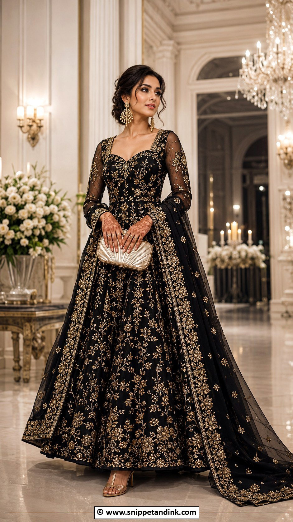 Black And Gold Reception Gown - Snippet and Ink - 25 Indian Receptions Bridal Gowns