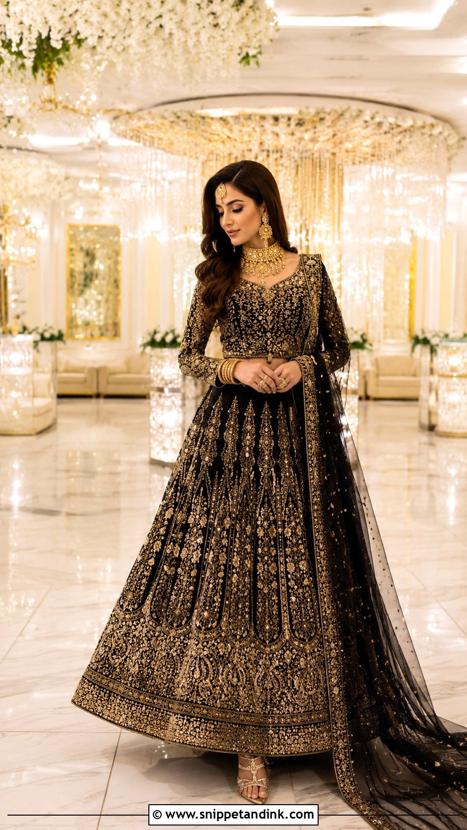 Black And Gold Reception Lehenga - Snippet and Ink - 30 Indian Muslim Bridal Dress Ideas