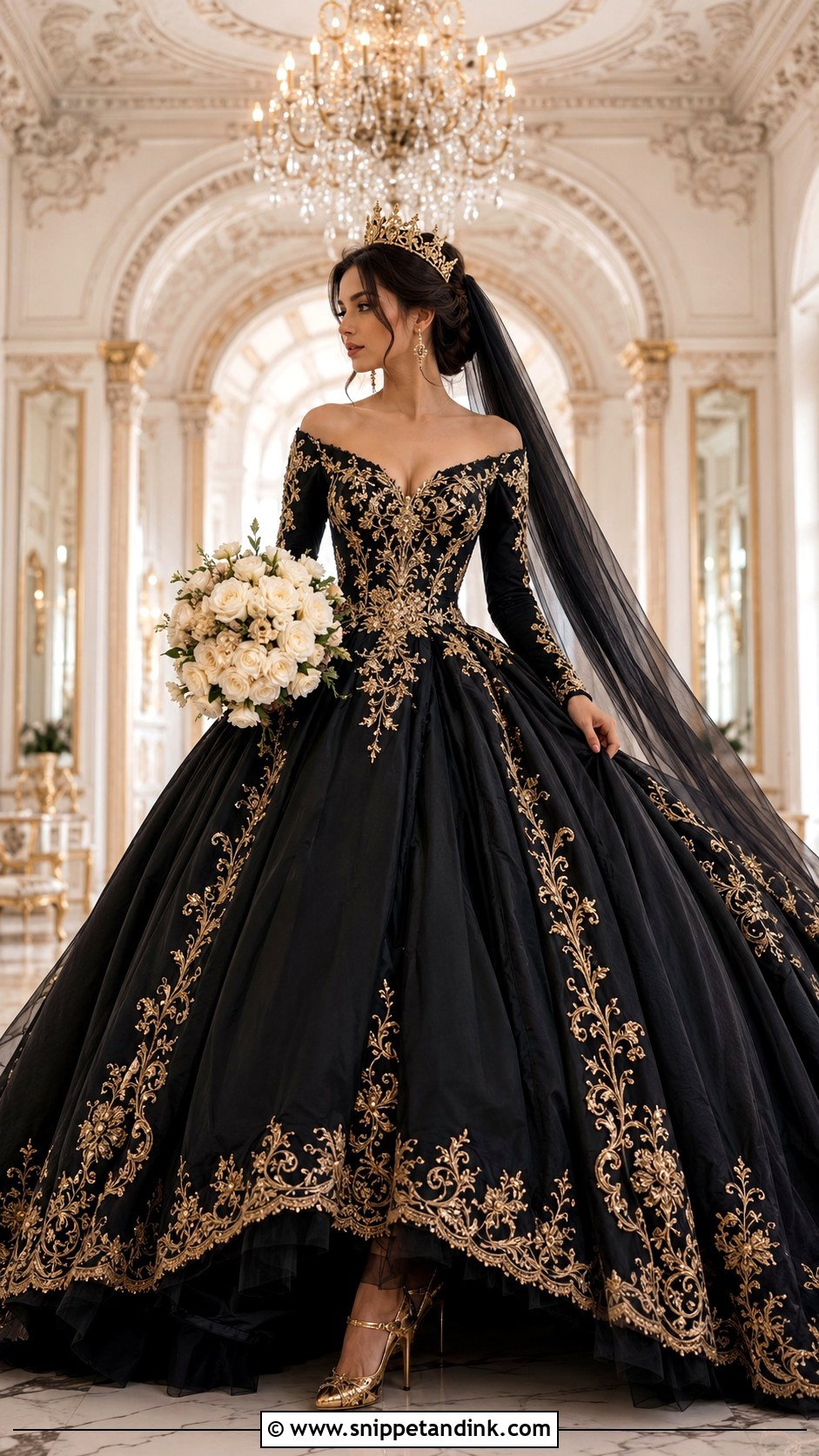 Black And Gold Royal Wedding Dress - Snippet and Ink - 20 Dark Fantasy Wedding Dress Ideas