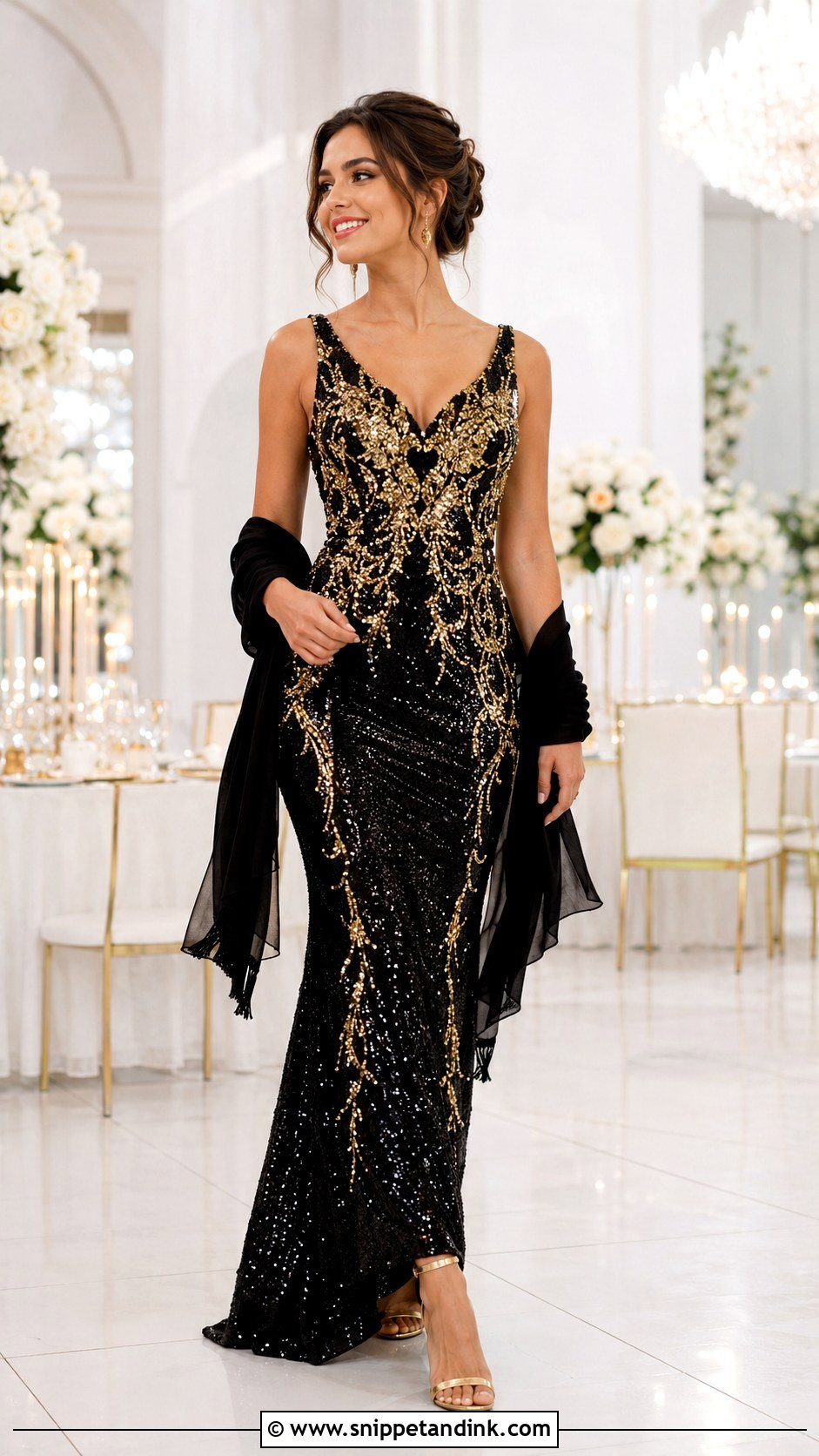 Black And Gold Sequin Wedding Dress - Snippet and Ink - 25 Black and Gold Wedding Dress Ideas