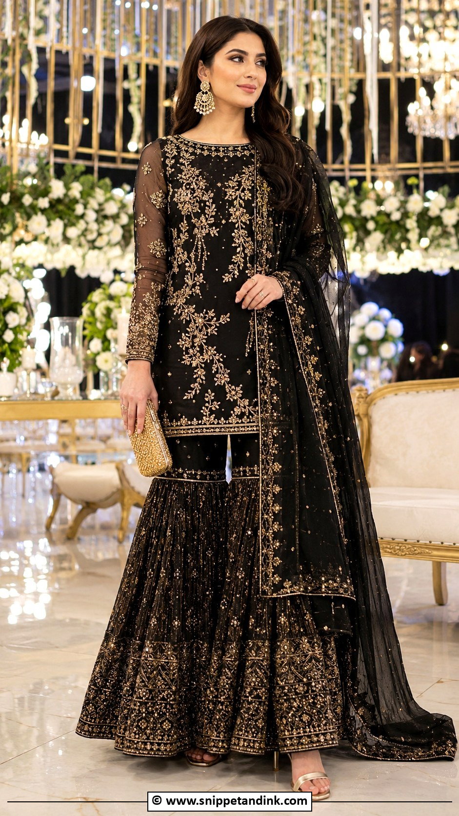 Black And Gold Sharara Barat Dress - Snippet and Ink - 30 Barat Dresses Pakistani for Sisters