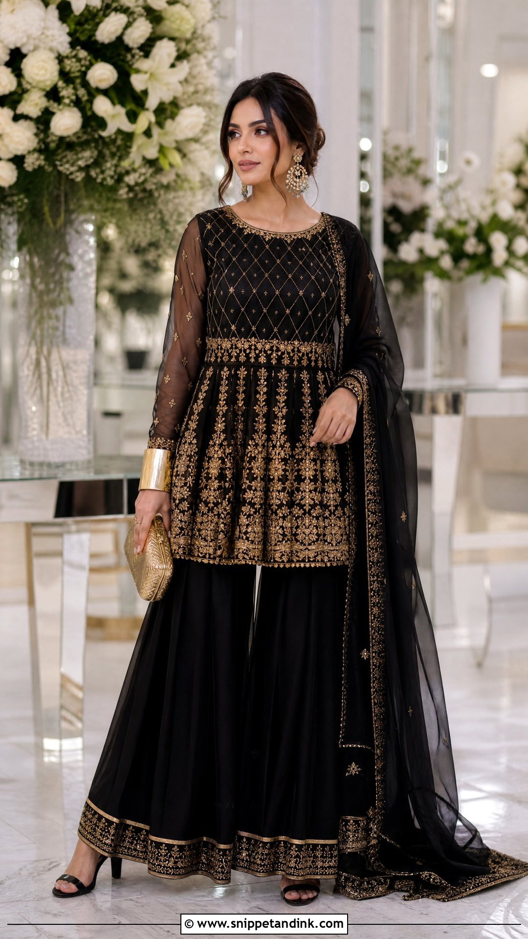Black And Gold Sharara Wedding Dress - Snippet and Ink - 20 Sharara Wedding Dress Ideas