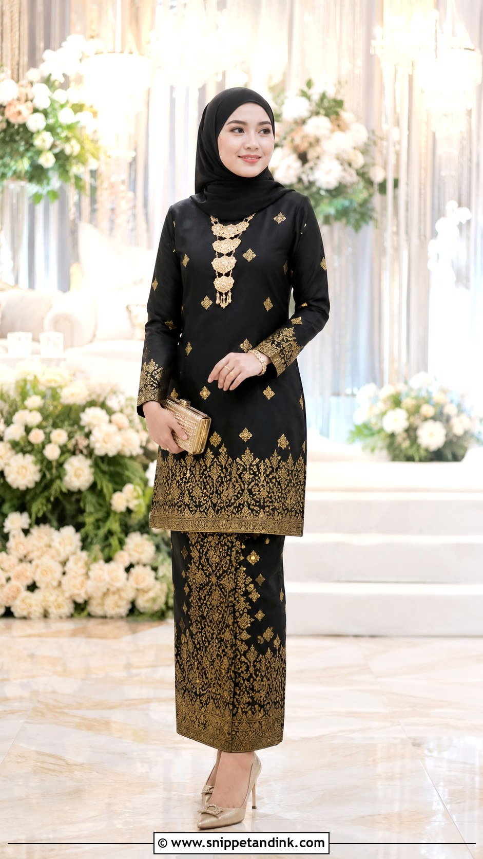 Black And Gold Songket Dress - Snippet and Ink - 30 Malay Wedding Dress Ideas