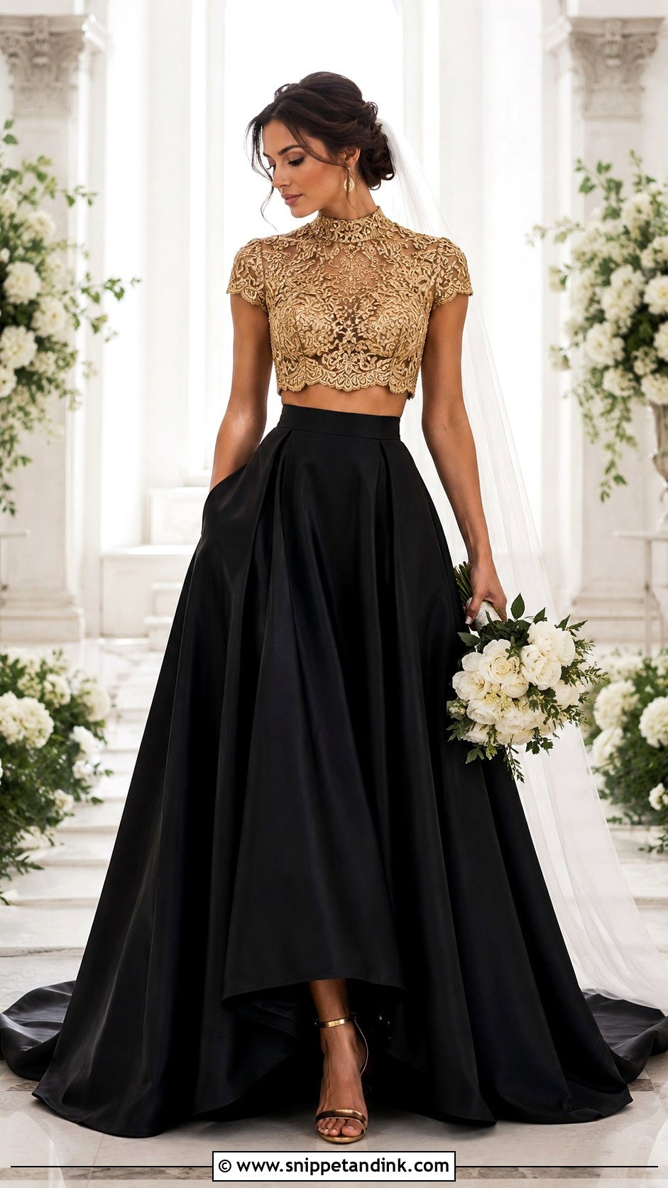Black And Gold Two Piece Wedding Dress - Snippet and Ink - 25 Black and Gold Wedding Dress Ideas