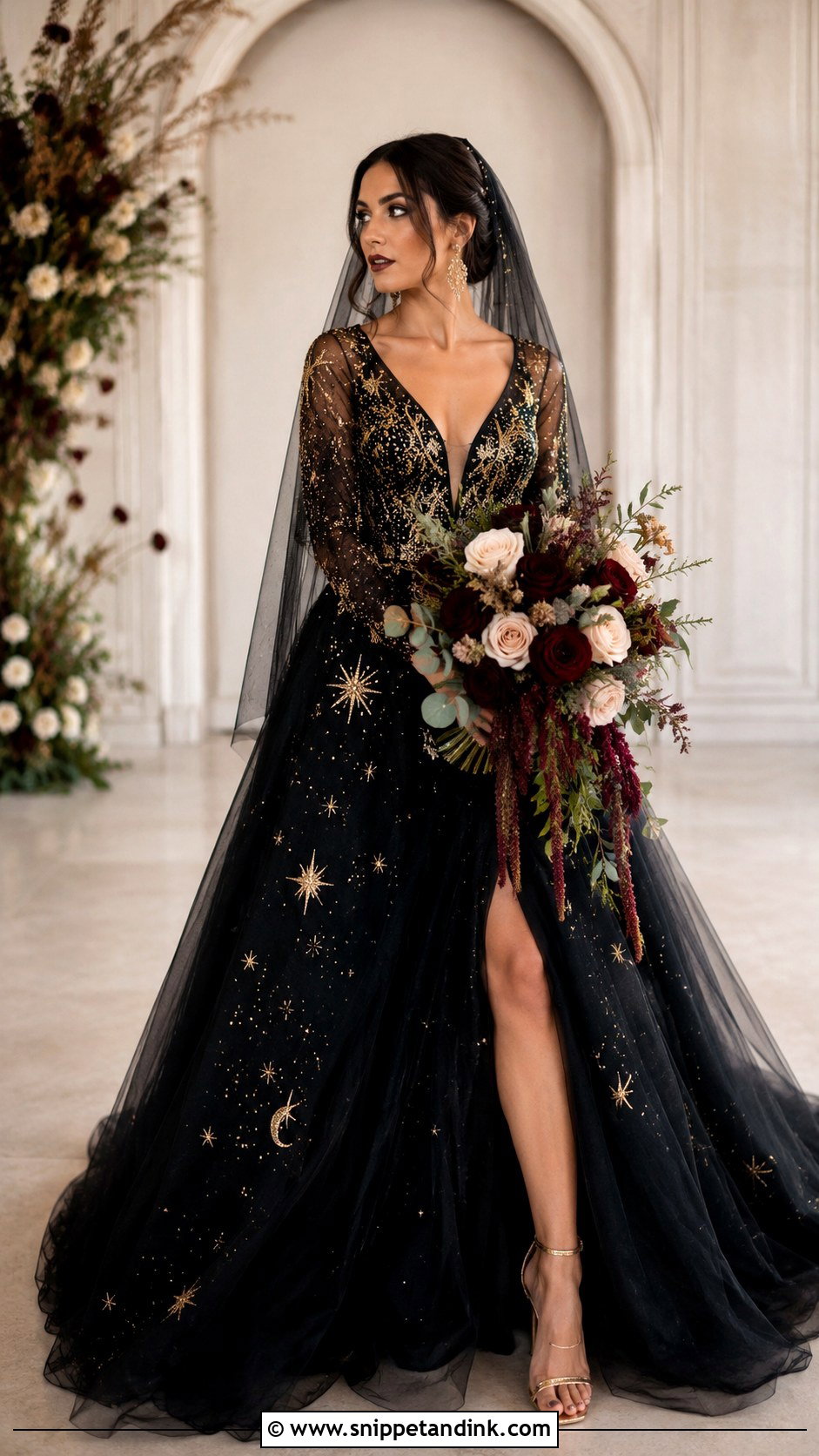 Black And Gold Wedding Dress - Snippet and Ink - 30 Witchy Wedding Dress Ideas