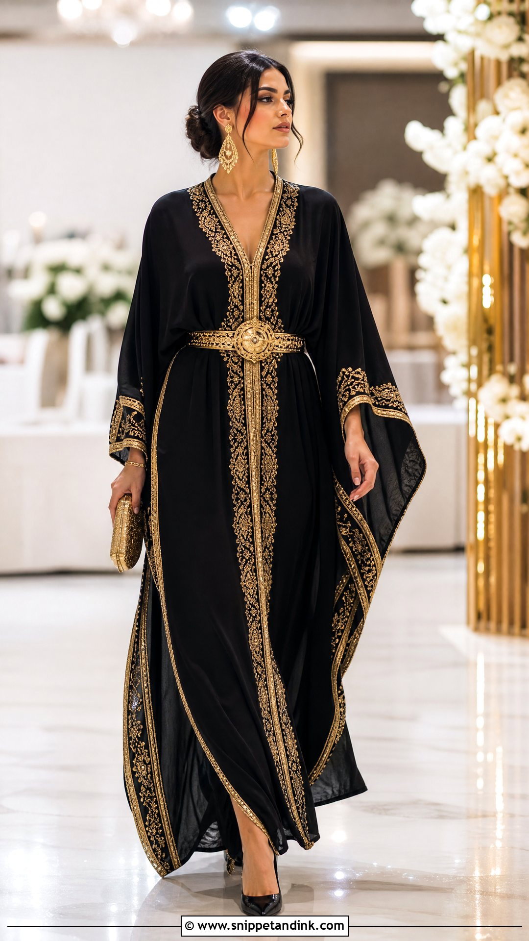Black And Gold Wedding Kaftan Outfit - Snippet and Ink - 20 Wedding Kaftan Ideas