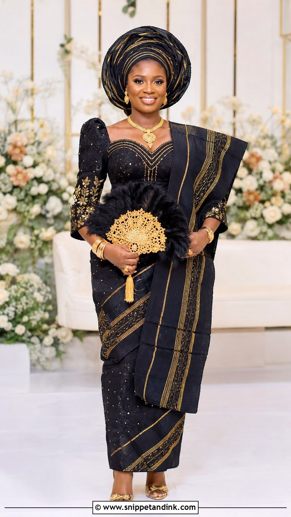 Black And Gold Yoruba Bride Attire - Snippet and Ink - 25 Yoruba Traditional Wedding Attire for Bride Ideas