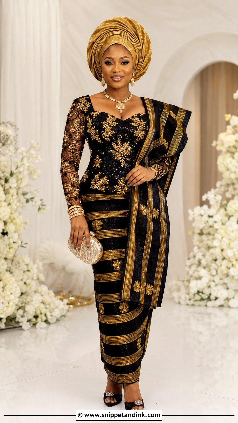 Black And Gold Yoruba Wedding Dress - Snippet and Ink - 20 Yoruba Wedding Dress Ideas