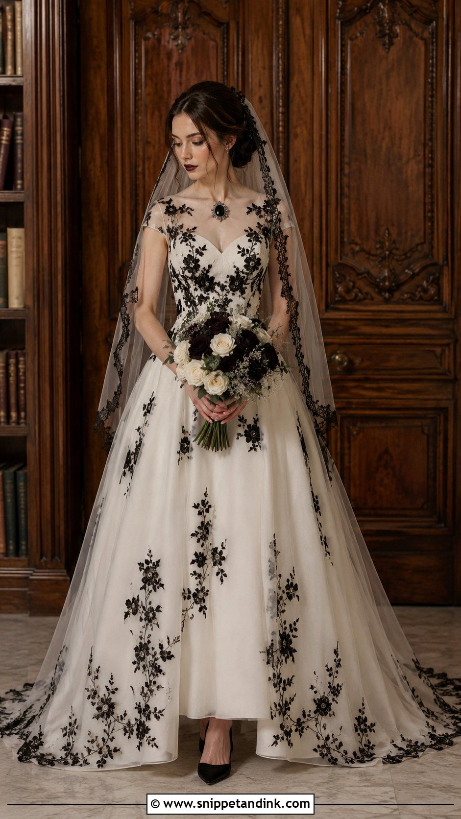 Black And Ivory Dark Academia Wedding Dress - Snippet and Ink - 20 Dark Academia Wedding Dress Ideas