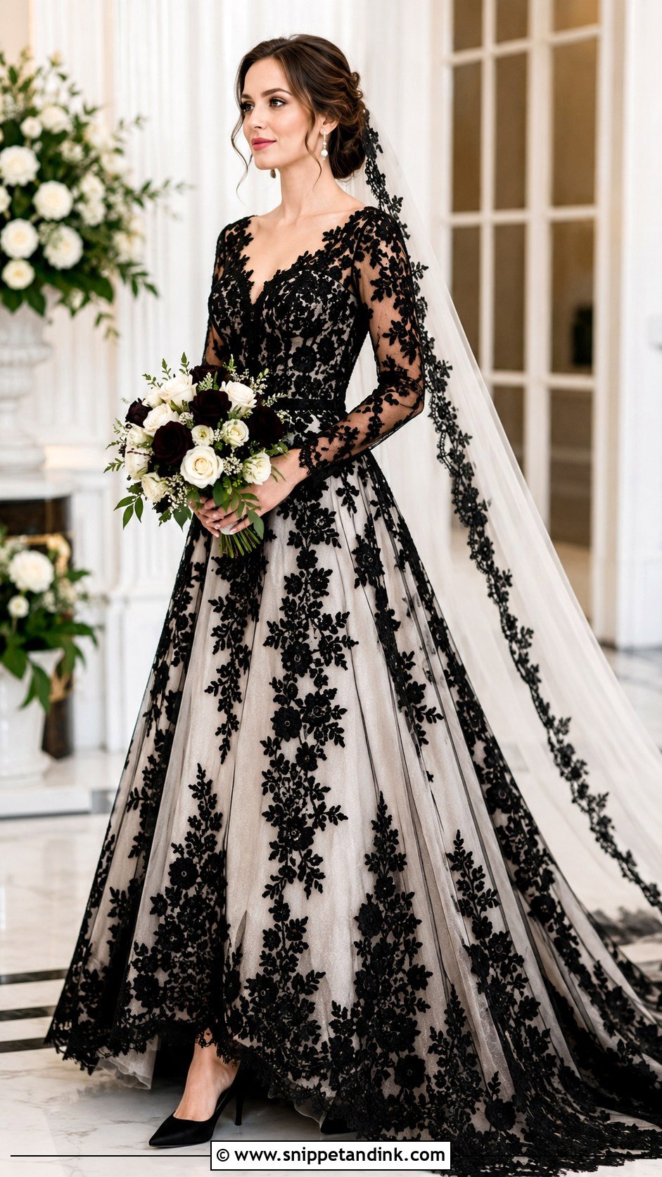 Black And Ivory Lace Wedding Dress With Sleeves - Snippet and Ink - 20 Black Lace Wedding Dress with Sleeves