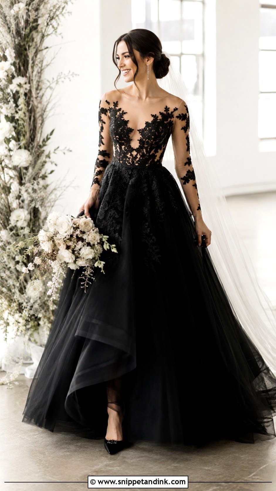 Black And Nude Illusion Ball Gown Wedding Dress - Snippet and Ink - 20 Black Ball Gown Wedding Dress Ideas
