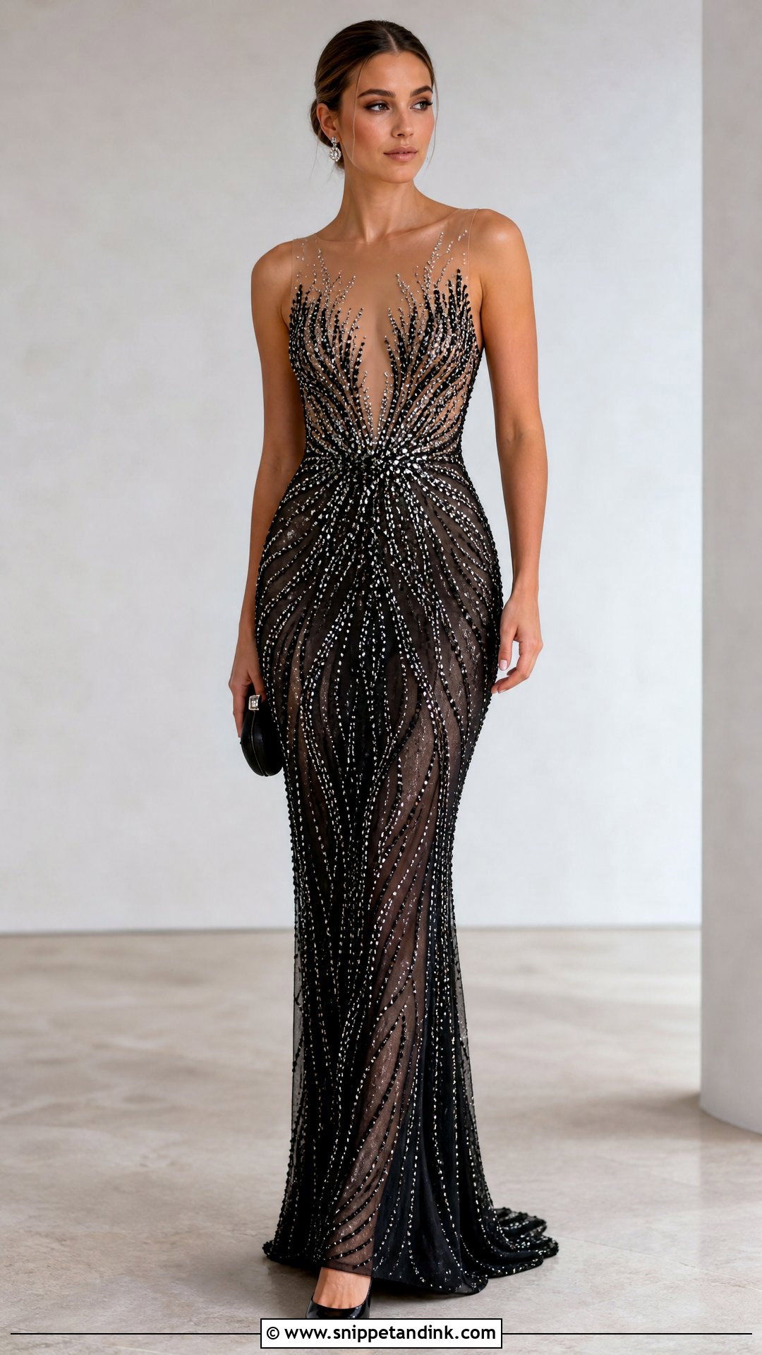 Black And Nude Illusion Rhinestone Gown - Snippet and Ink - 20 Rhinestone Gown Ideas