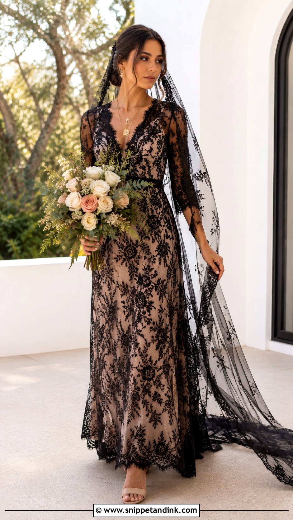 Black And Nude Lace Boho Wedding Dress - Snippet and Ink - 20 Boho Black Wedding Dress Ideas