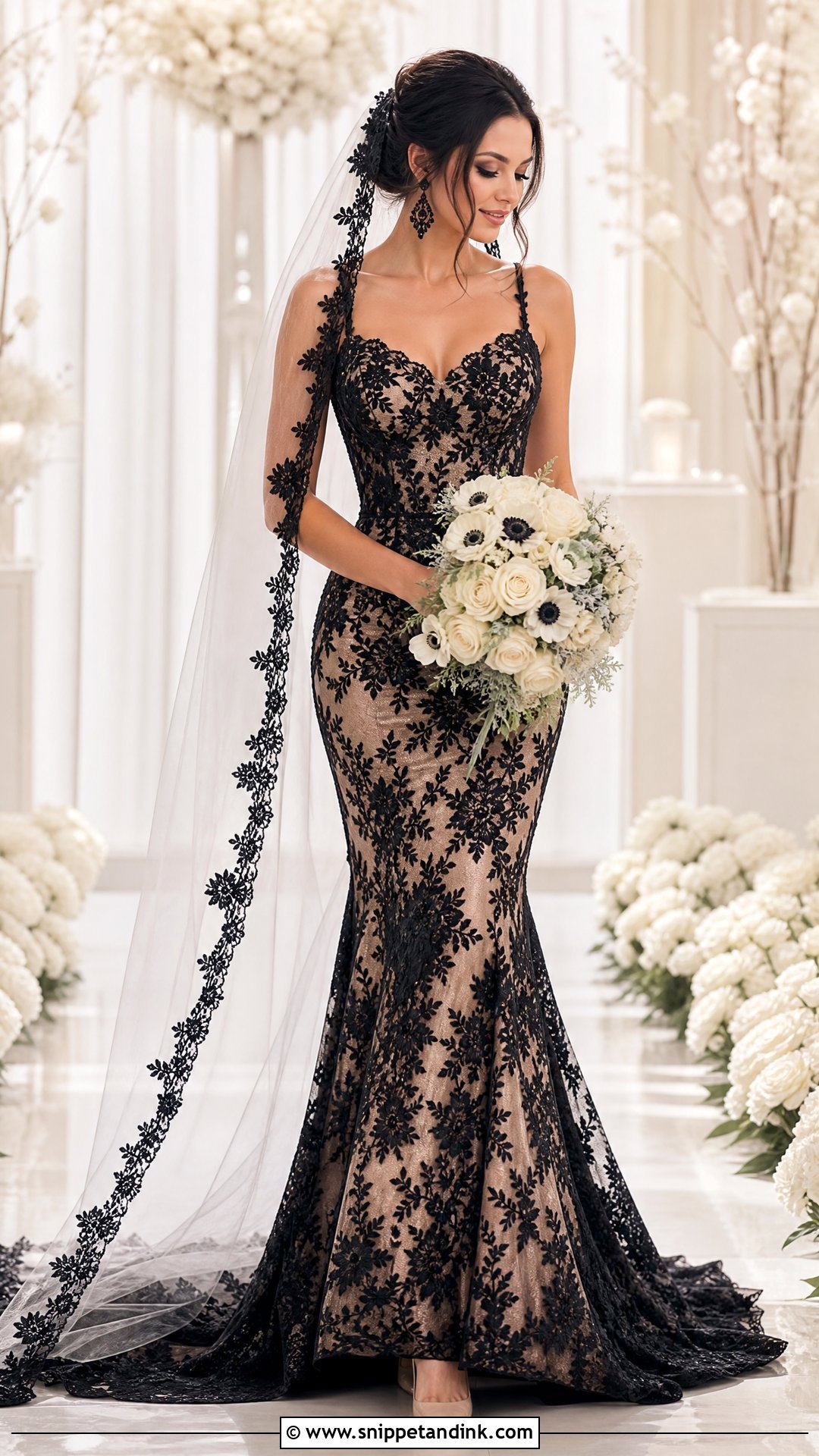 Black And Nude Lace Mermaid Wedding Dress - Snippet and Ink - 25 Black Mermaid Wedding Dress Ideas