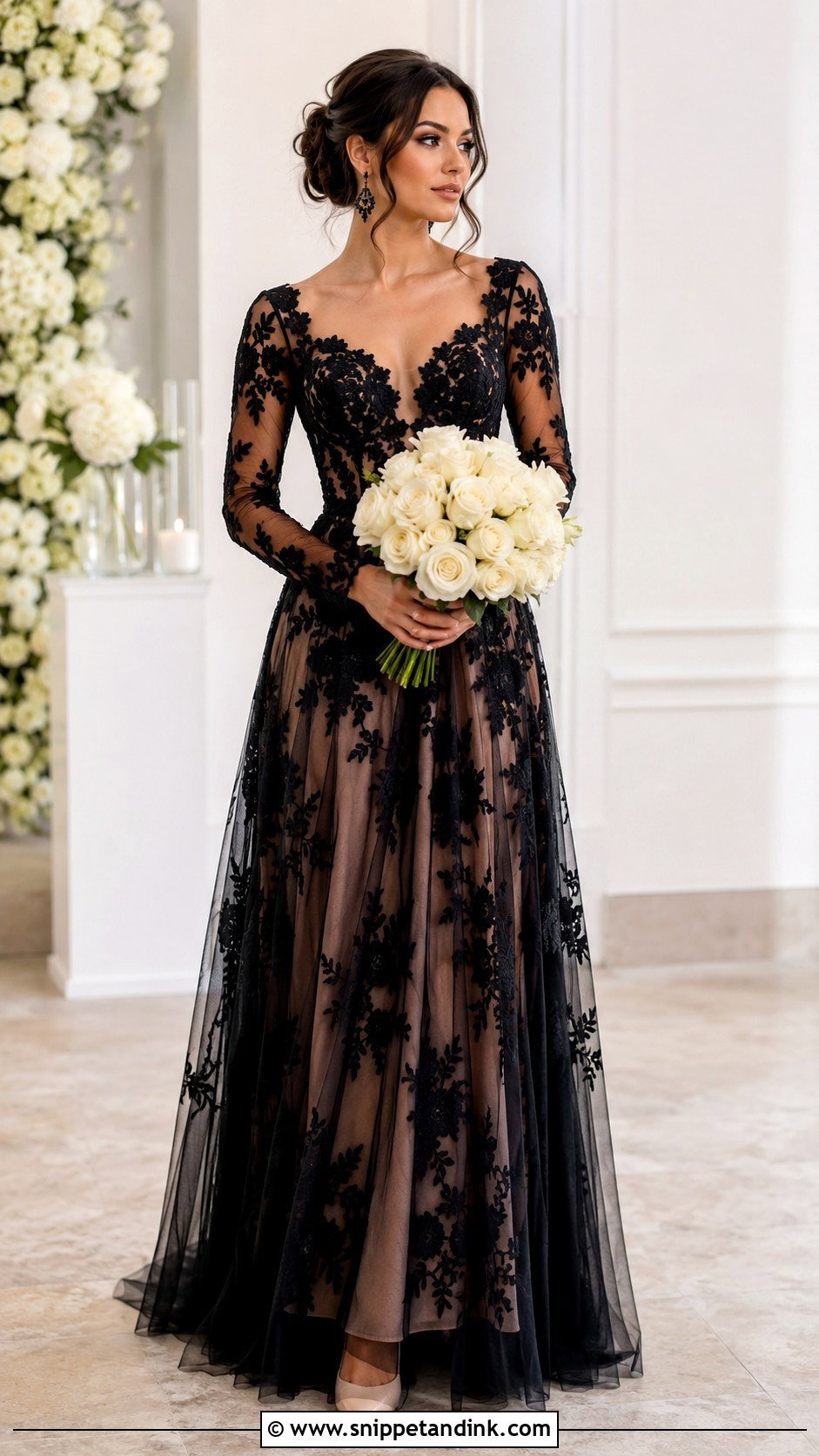 Black And Nude Long Sleeve Wedding Dress - Snippet and Ink - 20 Black Long Sleeve Wedding Dress Ideas