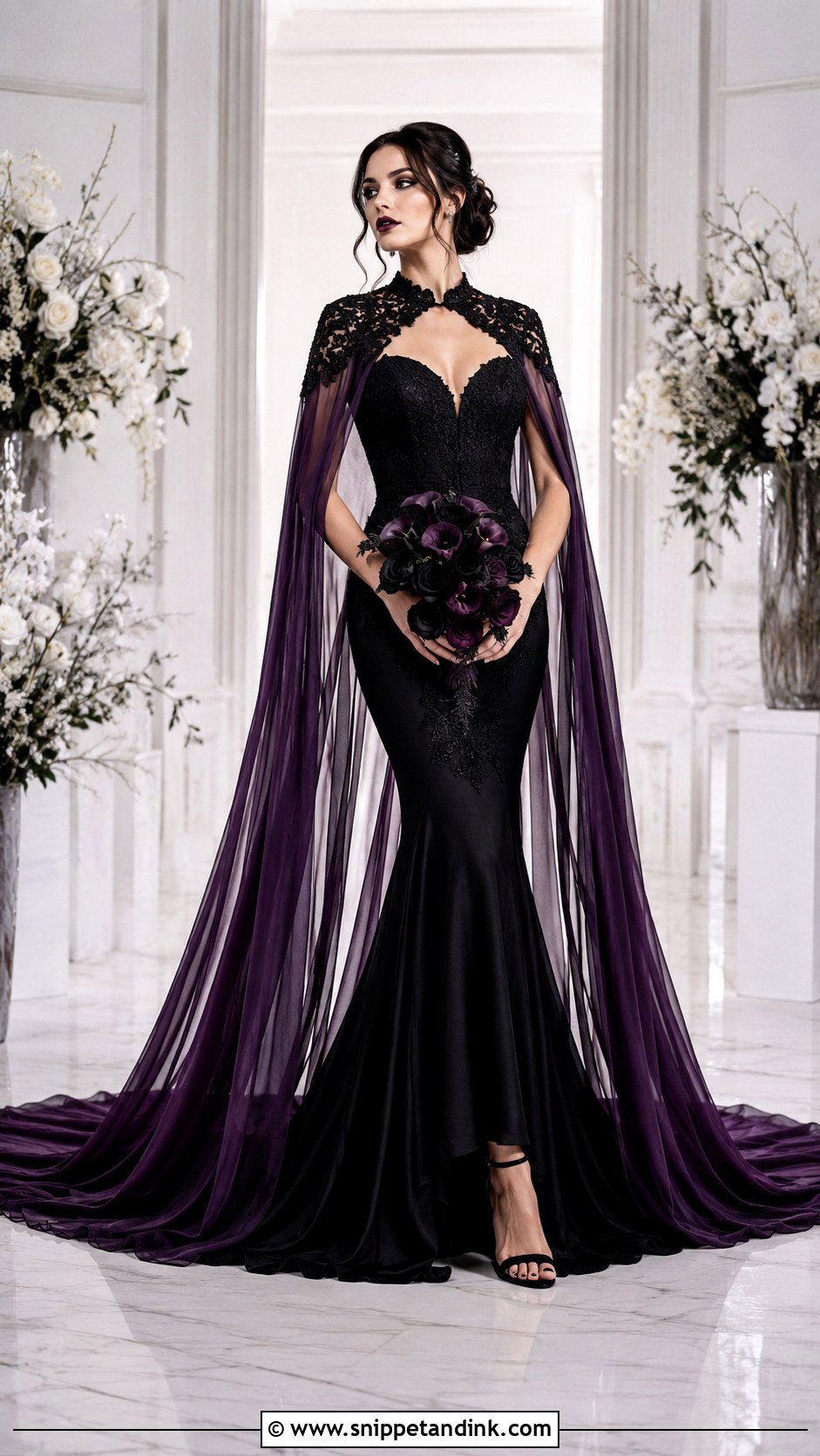 Black And Purple Cape Wedding Dress - Snippet and Ink - 25 Black and Purple Wedding Dress Ideas