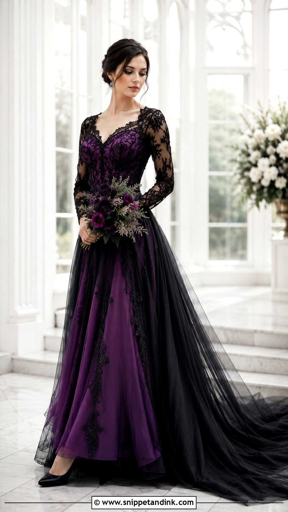 Black And Purple Long Sleeve Wedding Dress - Snippet and Ink - 25 Black and Purple Wedding Dress Ideas