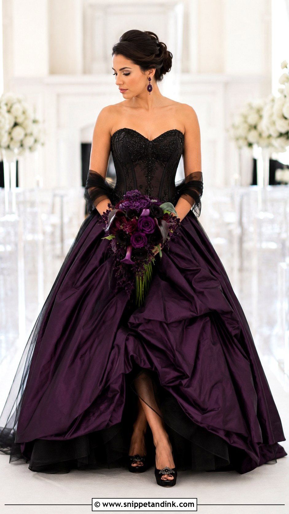 Black And Purple Strapless Wedding Dress - Snippet and Ink - 25 Black and Purple Wedding Dress Ideas