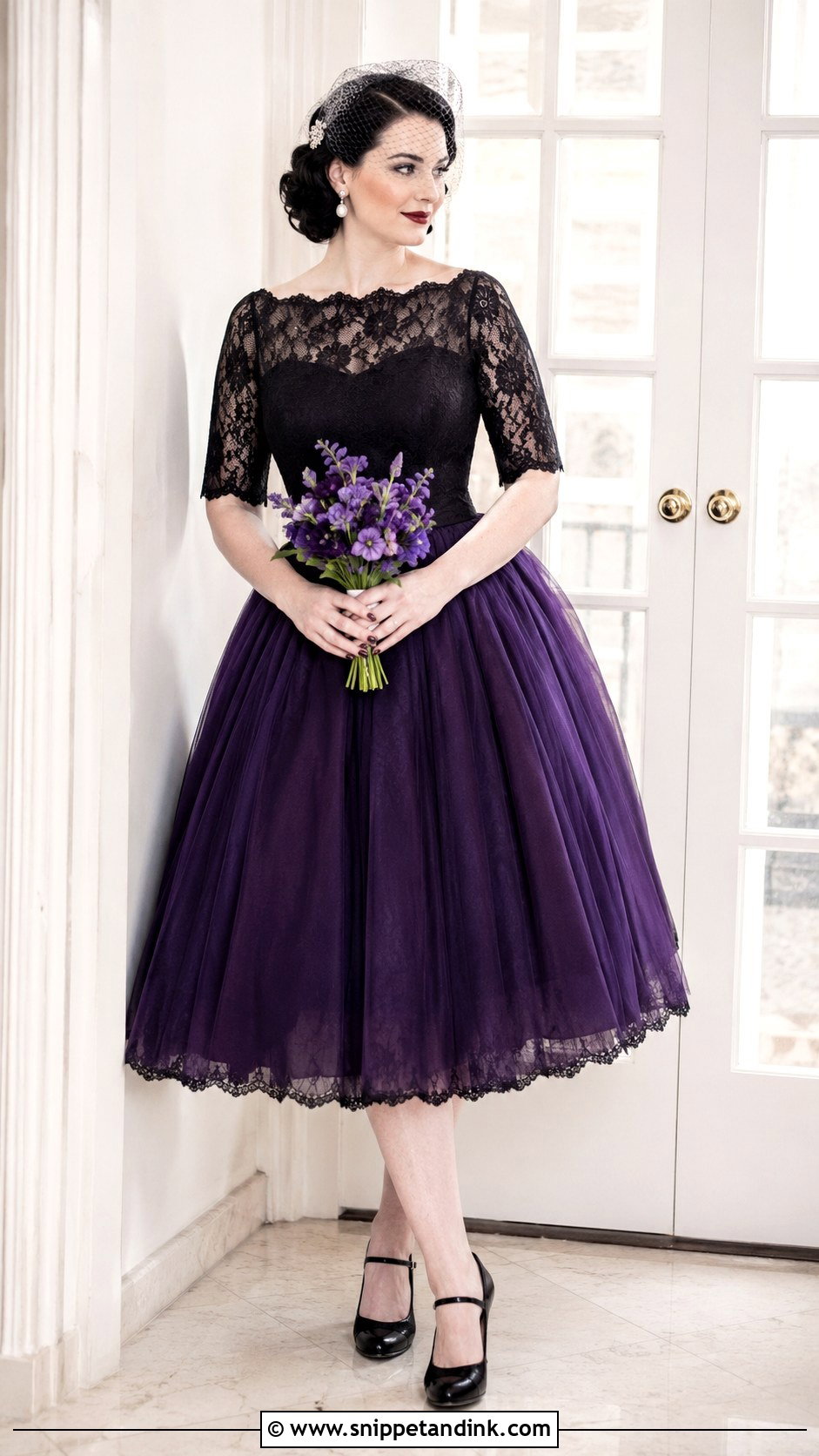 Black And Purple Tea Length Wedding Dress - Snippet and Ink - 25 Black and Purple Wedding Dress Ideas