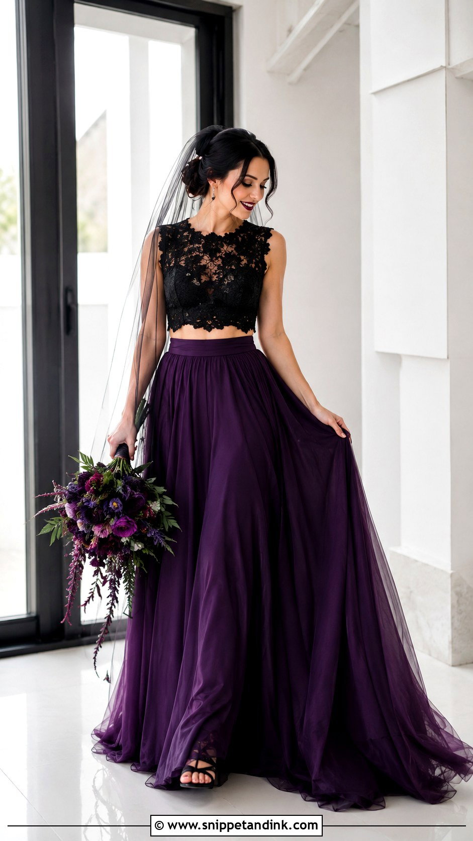 Black And Purple Two Piece Wedding Dress - Snippet and Ink - 25 Black and Purple Wedding Dress Ideas