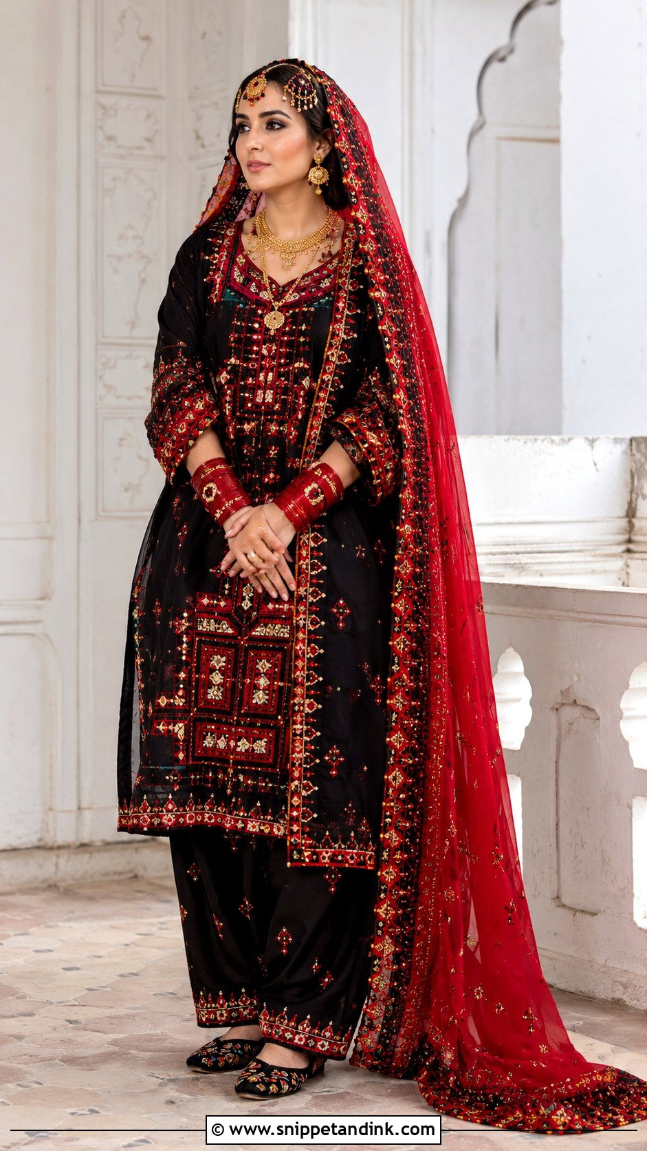 Black And Red Balochi Bridal Dress - Snippet and Ink - 20 Balochi Bridal Dress Ideas