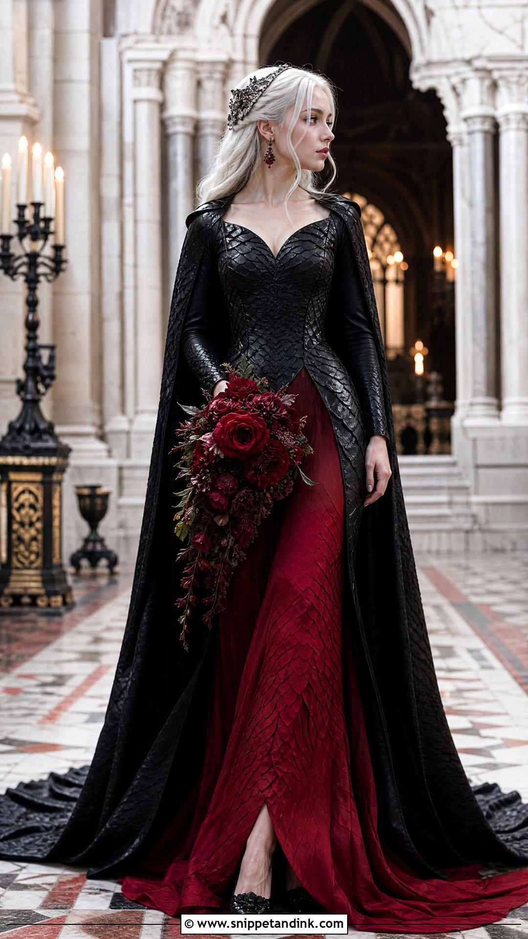 Black And Red Dragon Scale Targaryen Wedding Dress - Snippet and Ink - 20 Targaryen Wedding Dress Ideas