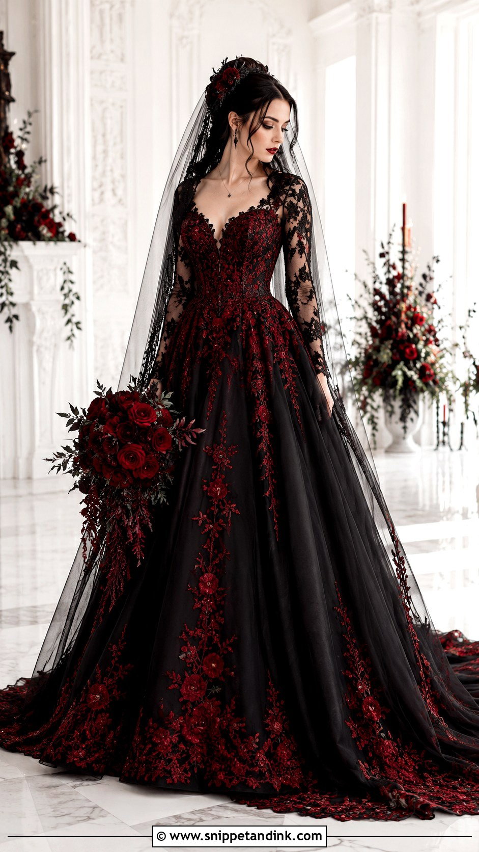 Black And Red Gothic Wedding Dress - Snippet and Ink - 25 Gothic Black Wedding Dress Ideas
