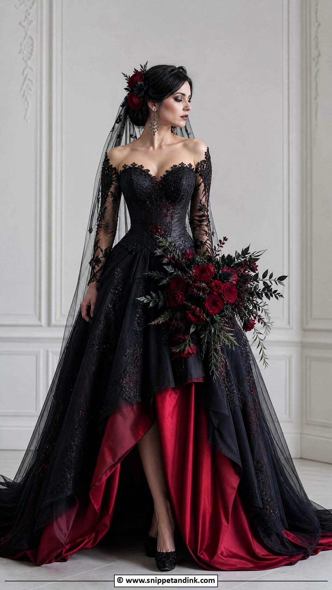 Black And Red Gothic Wedding Dress - Snippet and Ink - 35 Gothic Wedding Dress Ideas