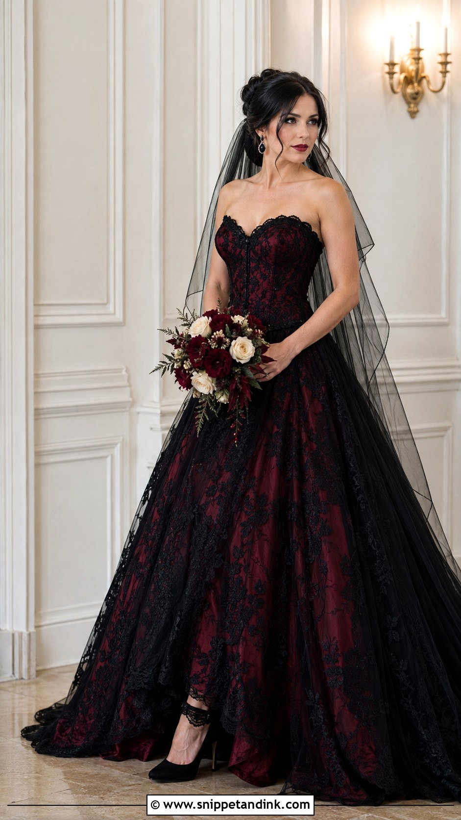 Black And Red Lace Wedding Dress - Snippet and Ink - 20 Black Lace Wedding Dresses