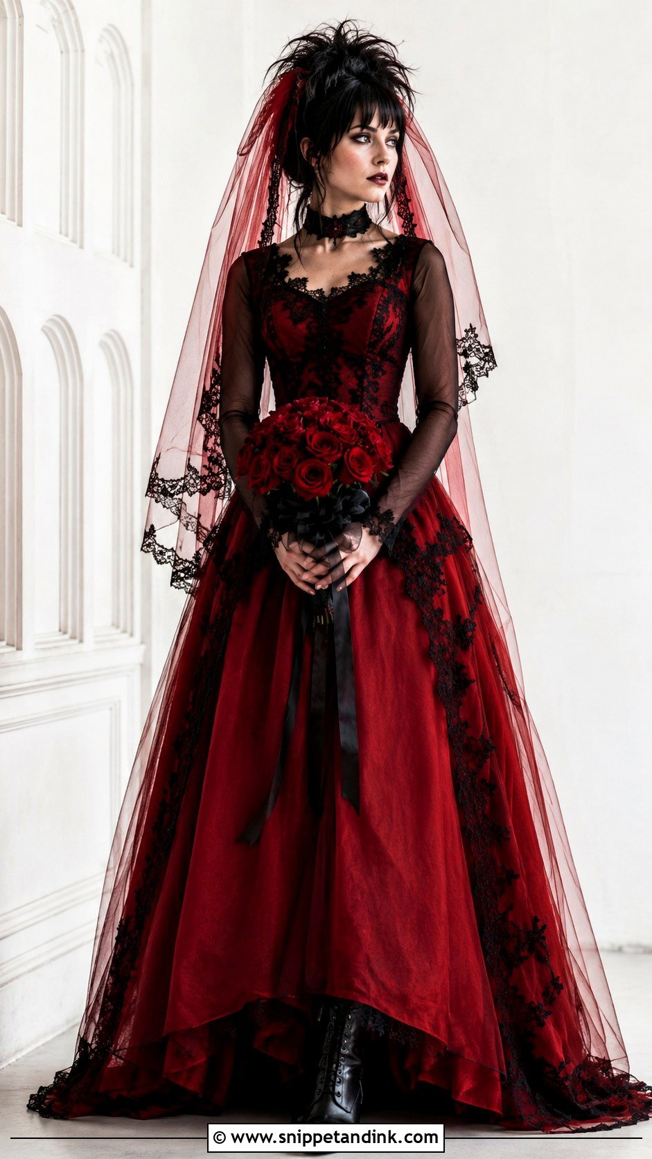 Black And Red Lydia Deetz Wedding Dress - Snippet and Ink - 20 Lydia Deetz Wedding Dress Ideas