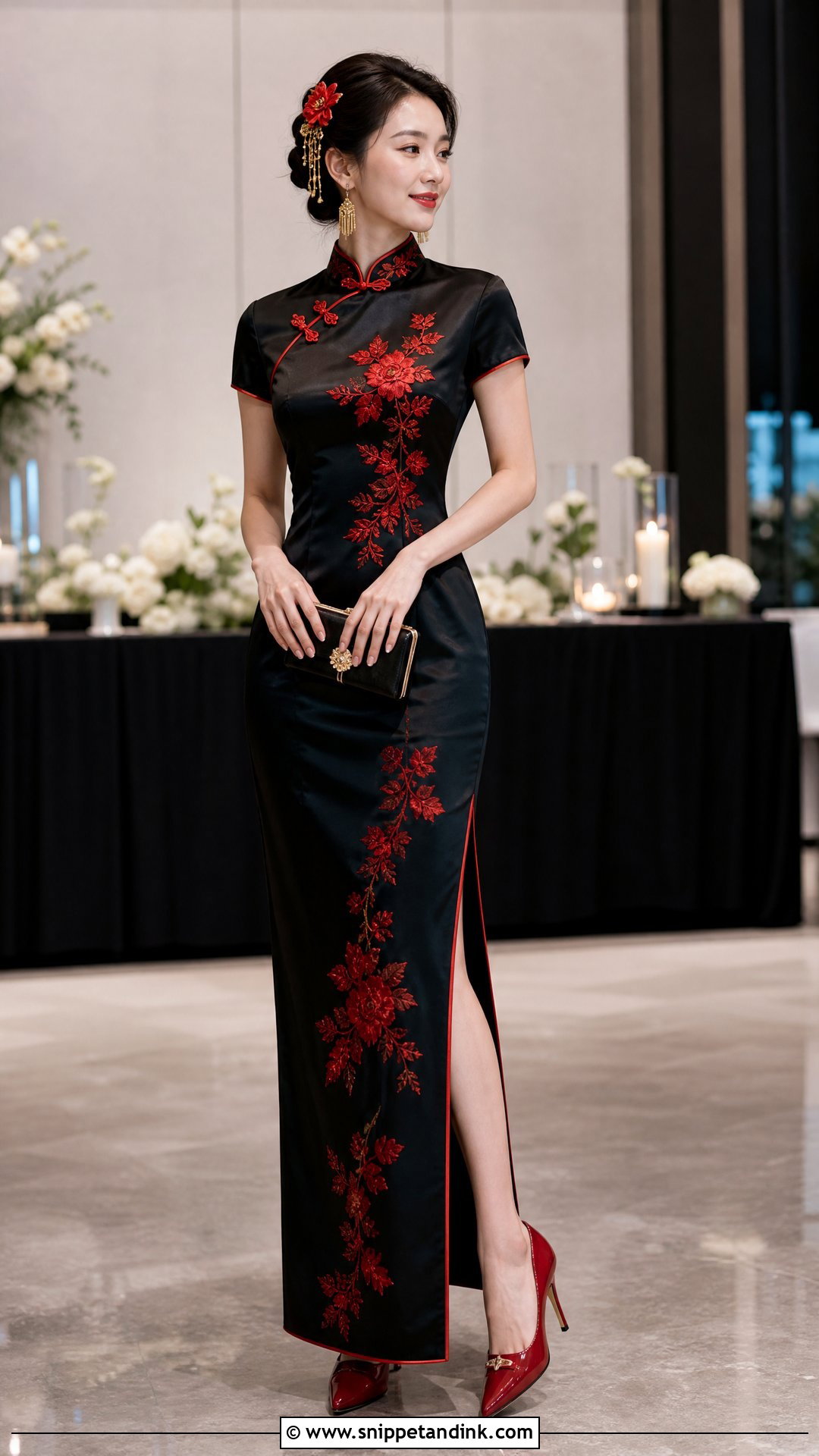 Black And Red Qipao Wedding Dress - Snippet and Ink - 20 Qipao Wedding Dress Ideas