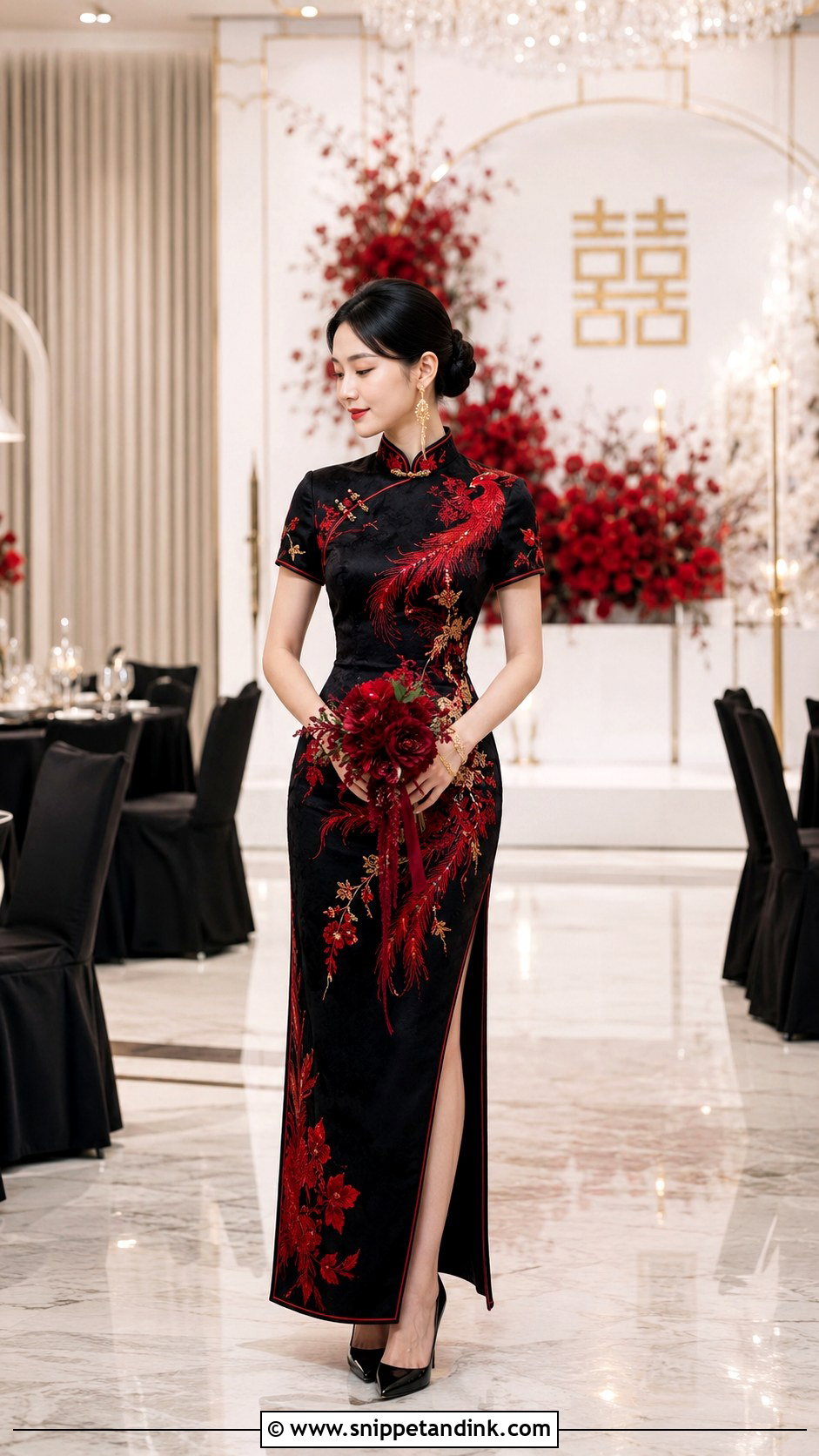 Black And Red Qipao Wedding Dress - Snippet and Ink - 25 Modern Chinese Wedding Dress Ideas
