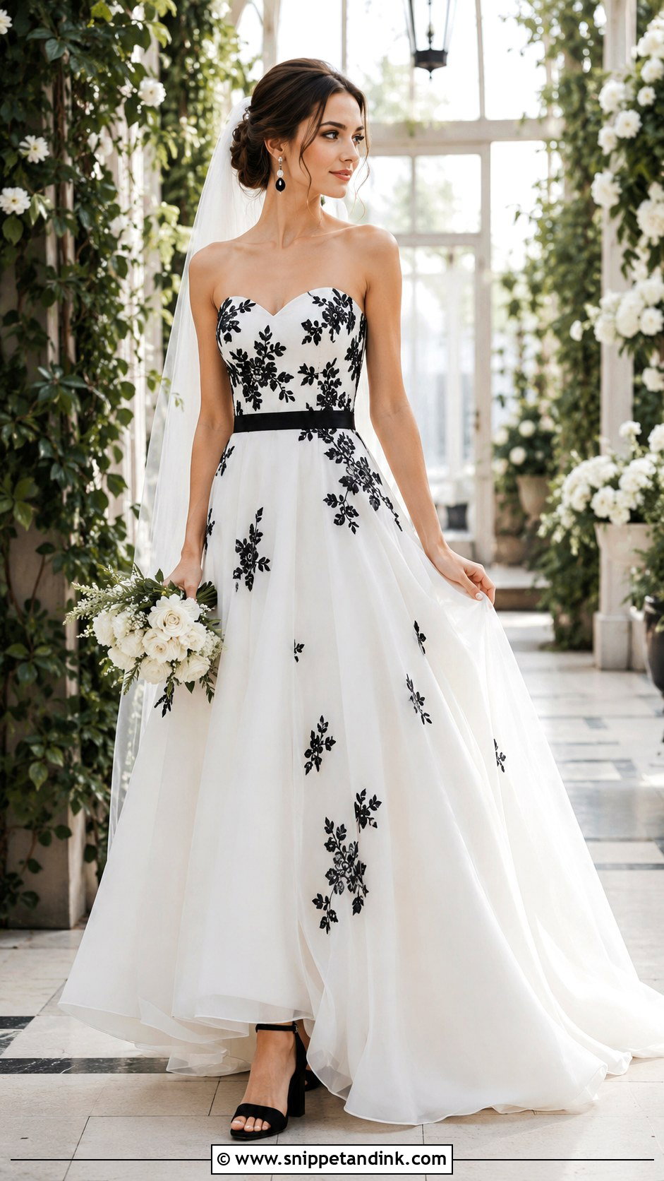 Black And White A Line Wedding Dress - Snippet and Ink - 20 Black and White Wedding Dresses