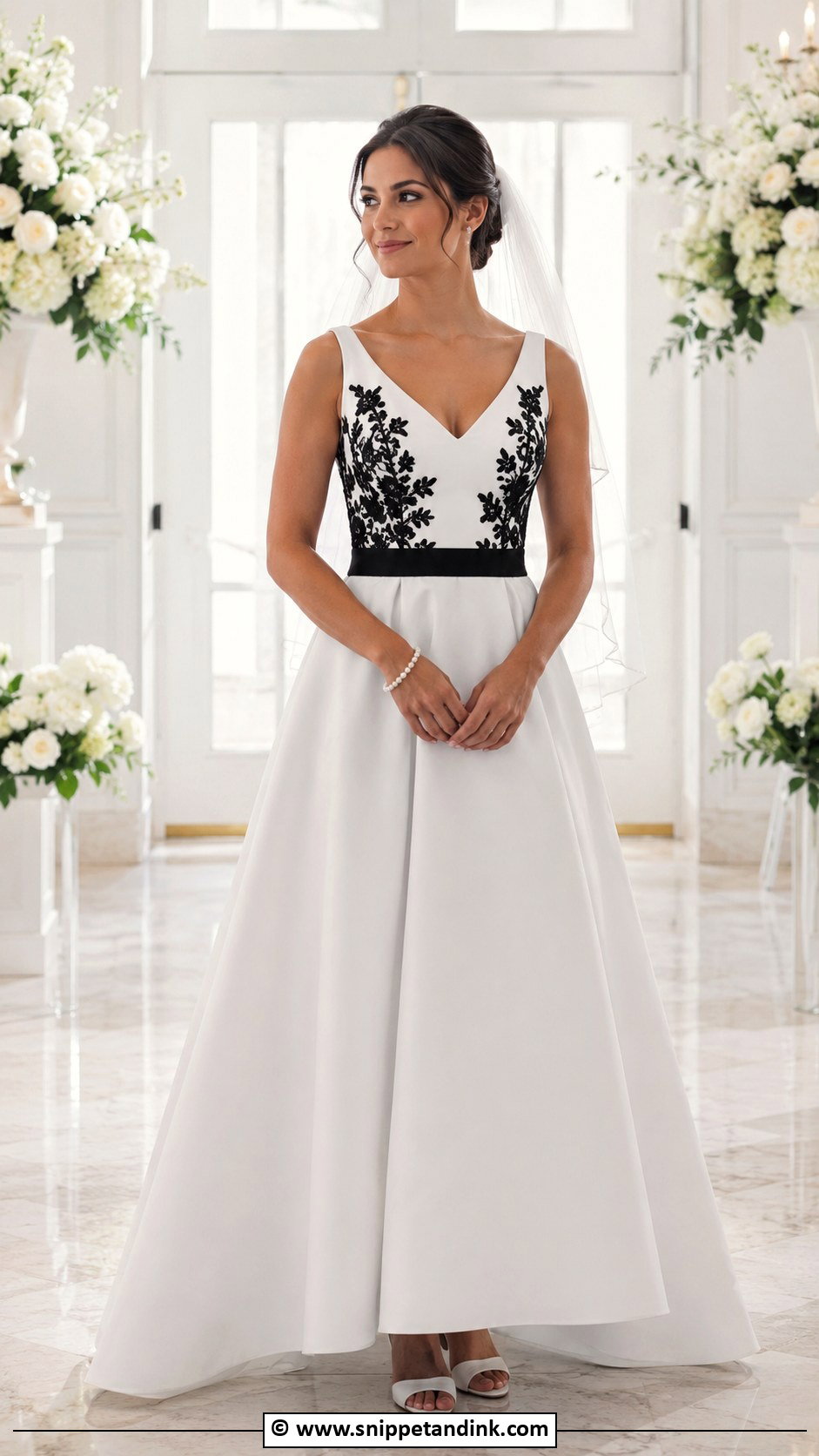 Black And White A Line Wedding Dress - Snippet and Ink - 30 Black and White Wedding Dress Ideas