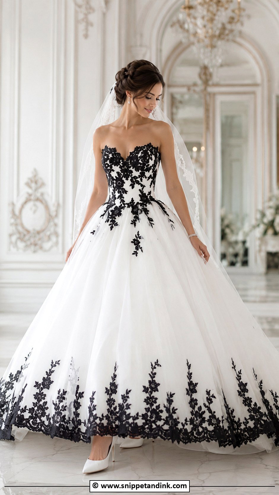 Black And White Ball Gown Wedding Dress - Snippet and Ink - 30 Black and White Wedding Dress Ideas